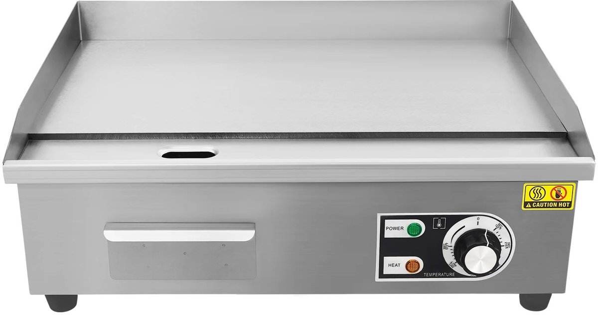 DeltaMerch Elektrische Bakplaat - Grillplaat - 3000W - 54 x 40 cm - Olieopvangbak - 50-300°C - Antislip voeten - RVS - Zilver
