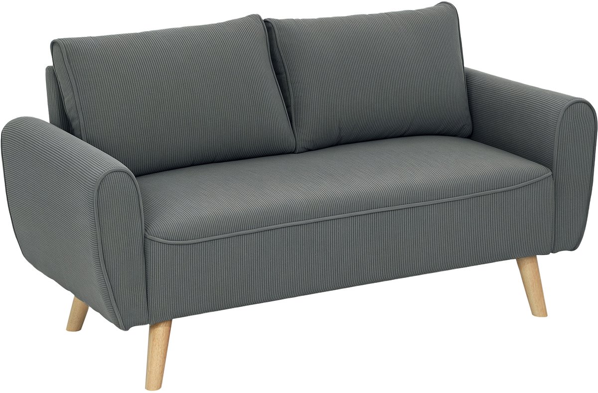 Homona Tweezitsbank - Met 2 rugkussens - Cordstof - 145 x 75 x 78 cm - Donkergrijs