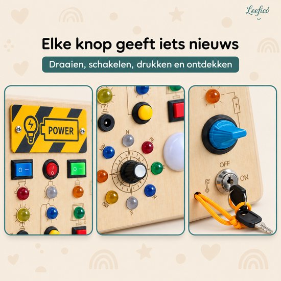 Leefico Montessori Busy Board Kompas - Activiteitenbord voor Peuters - Sensorisch Speelgoed - Houten Speelgoed voor Peuters en Kleuters van Leefico — afbeelding 3