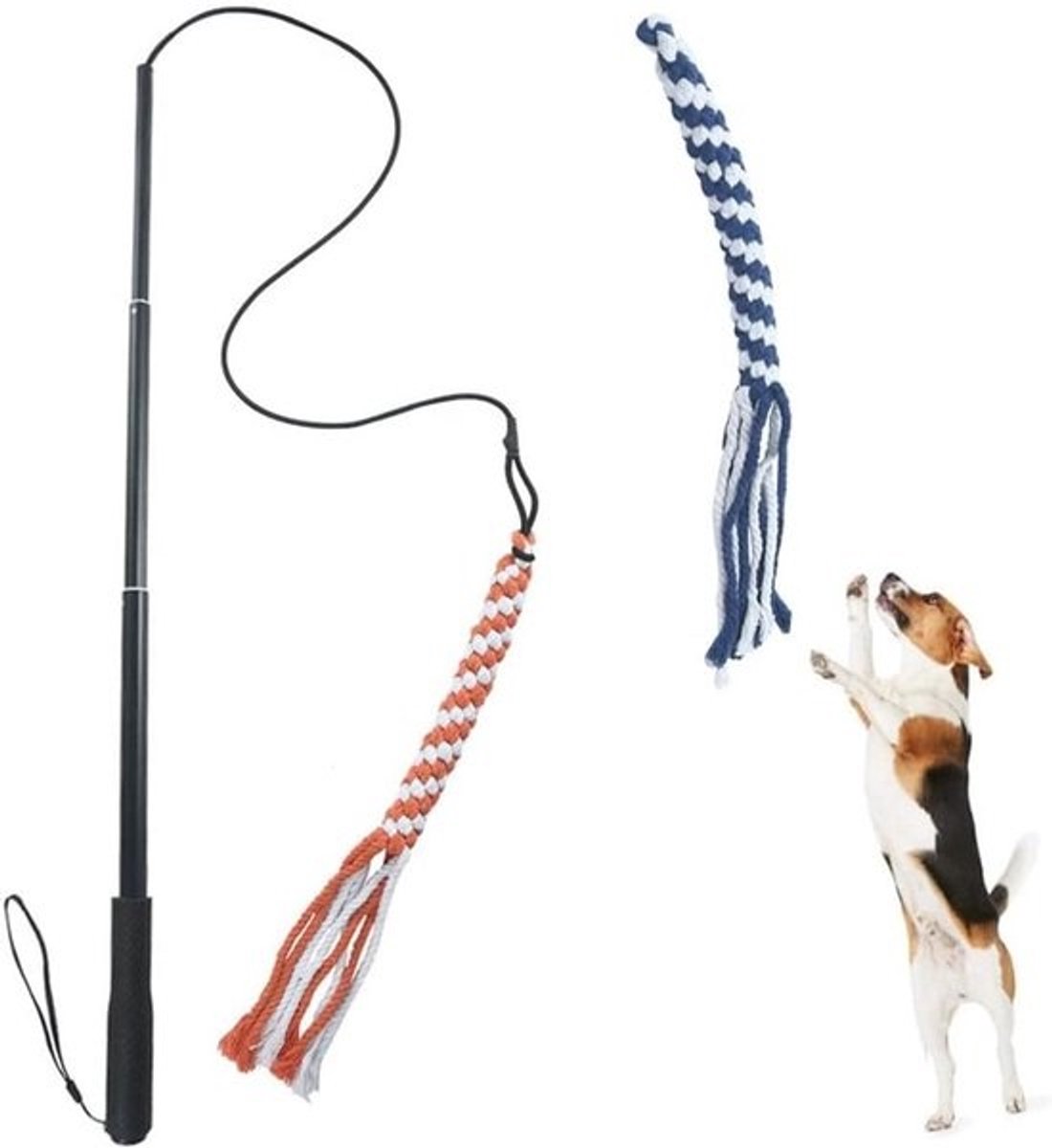 Flirt pole - Voor honden - Uitschuifbare interactieve teaserstok - Met kauwtouw
