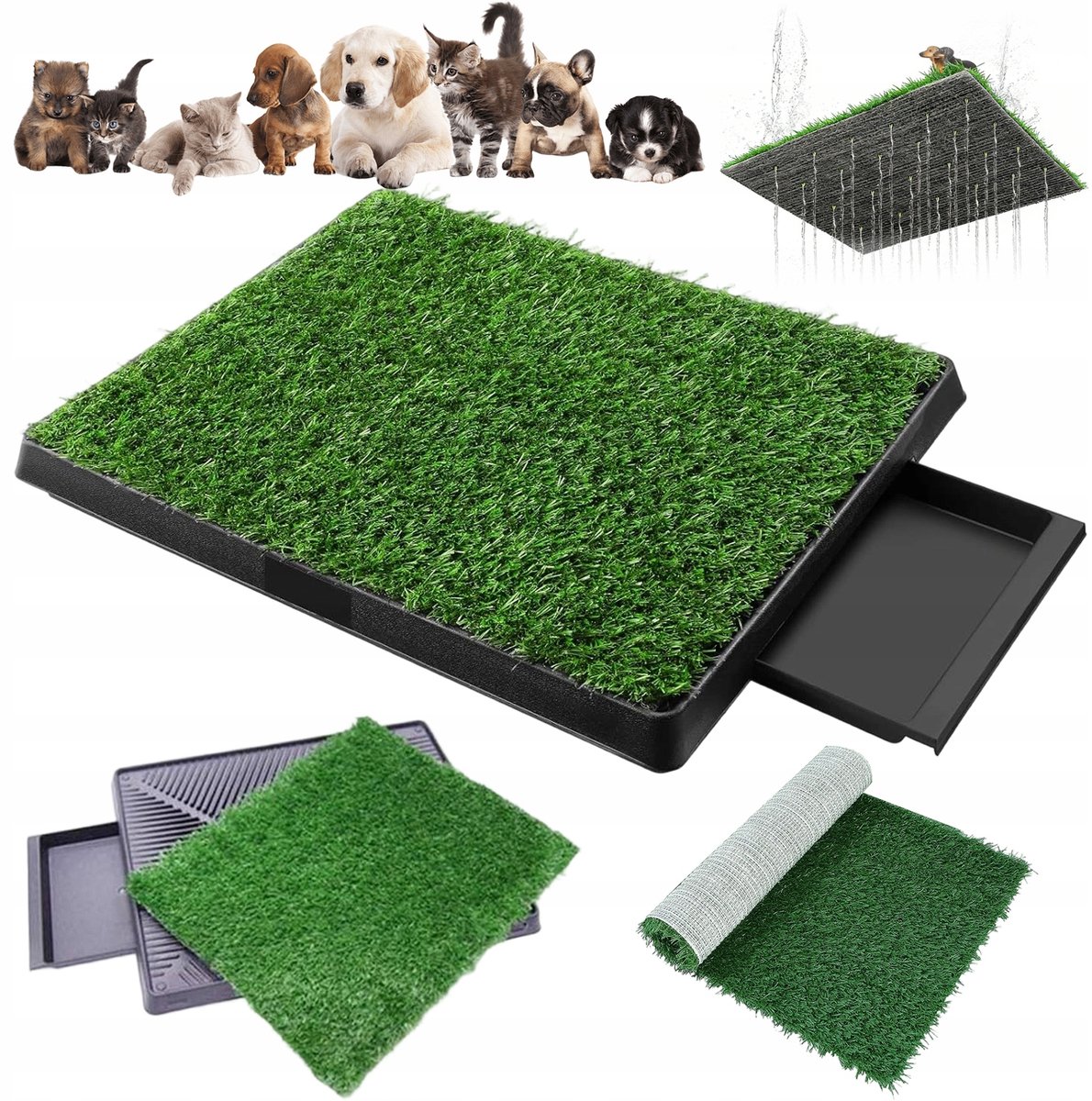 Hondentoilet Kunstgras - Indoor Dierentoilet - Uitneembare Opvangbak - Puppy Training Pads - 63x50 cm - Zindelijkheidstraining Hond - Voor Balkon & Terras & Tuin