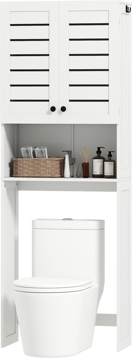 Badkamermeubel met opbergruimte voor toilet/wasmachine en kast met dubbele deuren - lamellendeuren - 67x31-5x190cm - wit