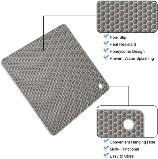 Siliconen onderzetters‑vierkant noords grijs‑18cm 2 stuks | Warmtebestendige tafelonderzetters, antislip voor potten en pannen — afbeelding 5