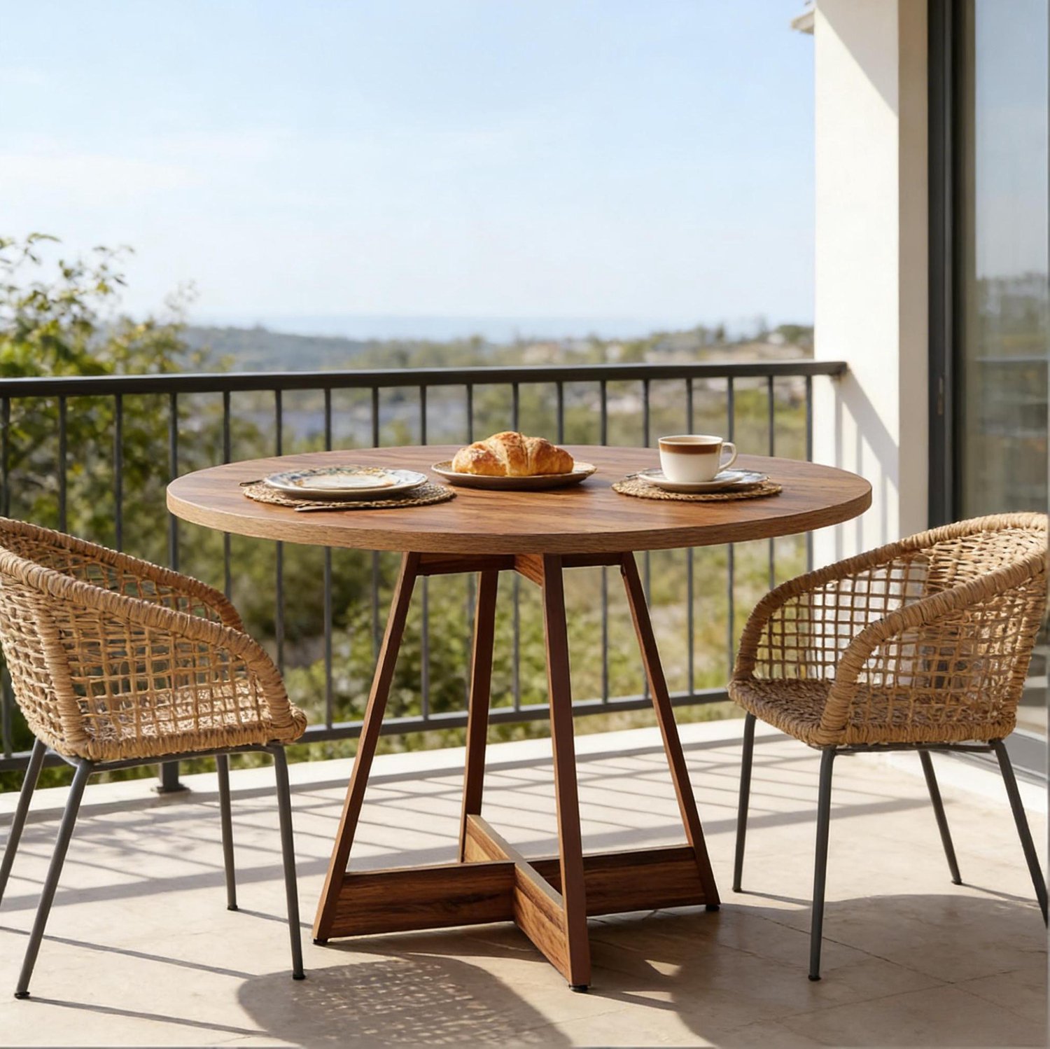 WUVRIE Ronde eettafel Ø 100 cm - MDF met centrale voet - Bruin