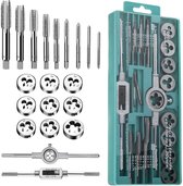 Tapset & Draadsnijset 20-delig - M3-M12 - Metrische Tappen & Snijplaten - Voor Binnen- en Buitendraad - Met Taphouder & Snijplaathouder - Inclusief Opbergdoos