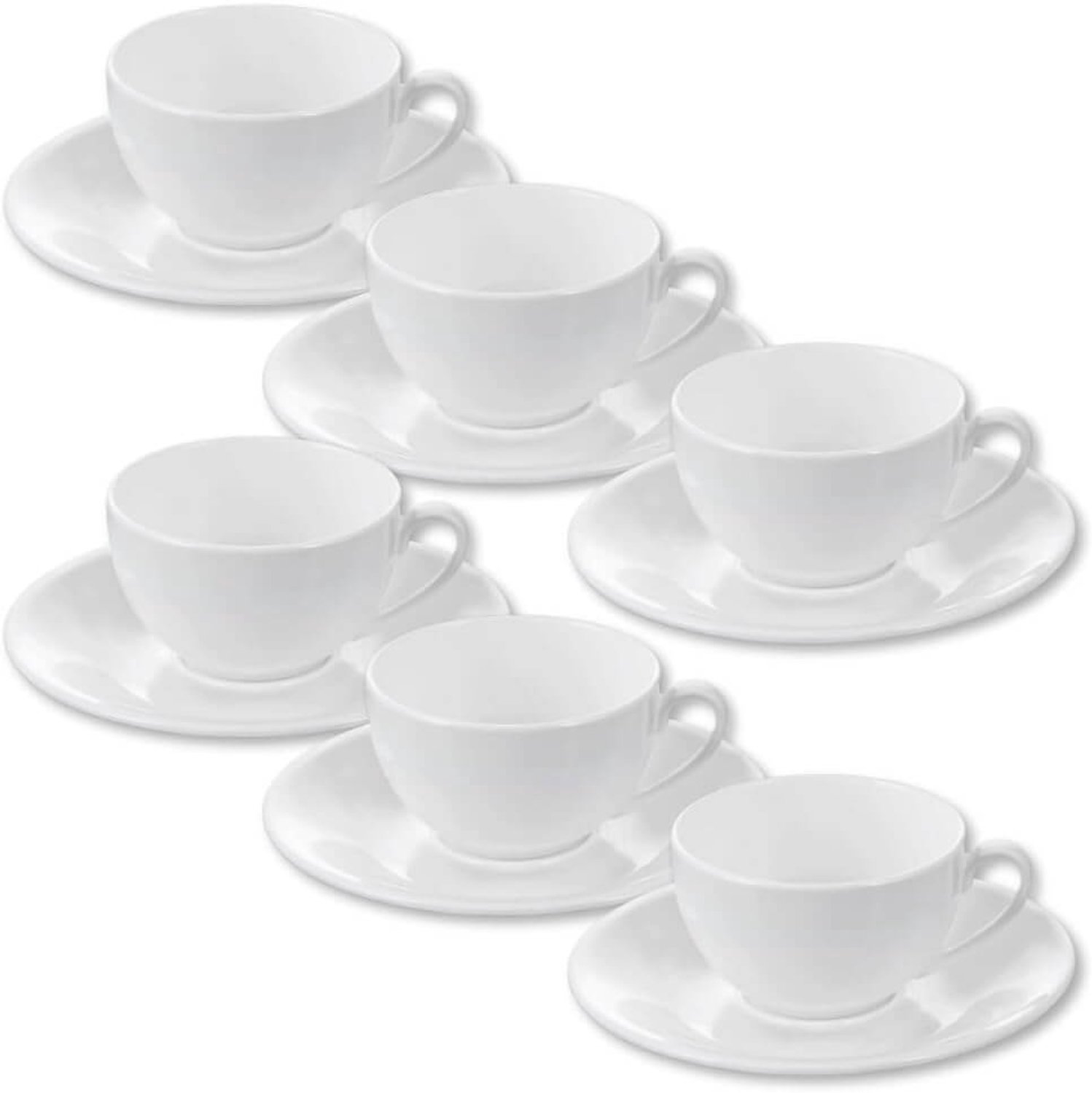 Wilmax England Porseleinen Kopjes 80 ml Wit met Schotels (Set 6)