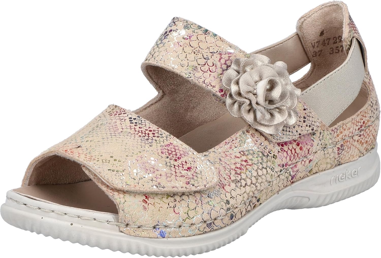 Rieker Dames Sandalen V7472 Leer met Klittenband Kleurrijk