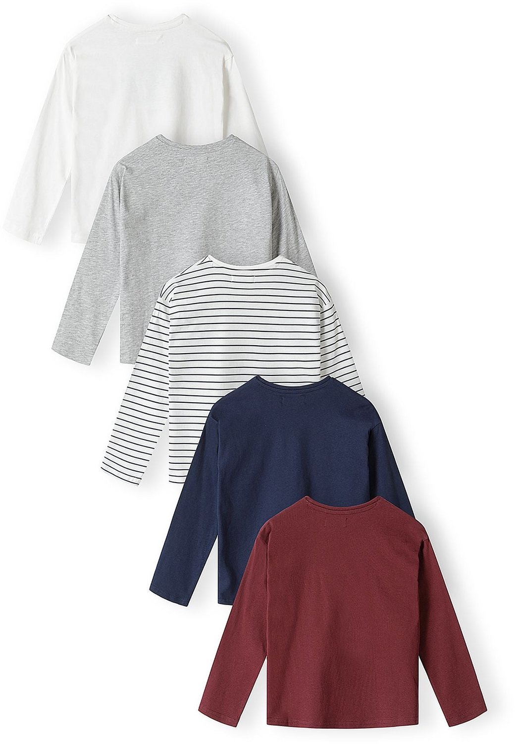 Minoti longsleeve meisjes – stadsteksten en streep – 5-pack – marineblauw en wit