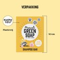 Gele verpakking met Marcel's Green Soap logo. Plastic vrij met 100% plasticvrije verpakking.
