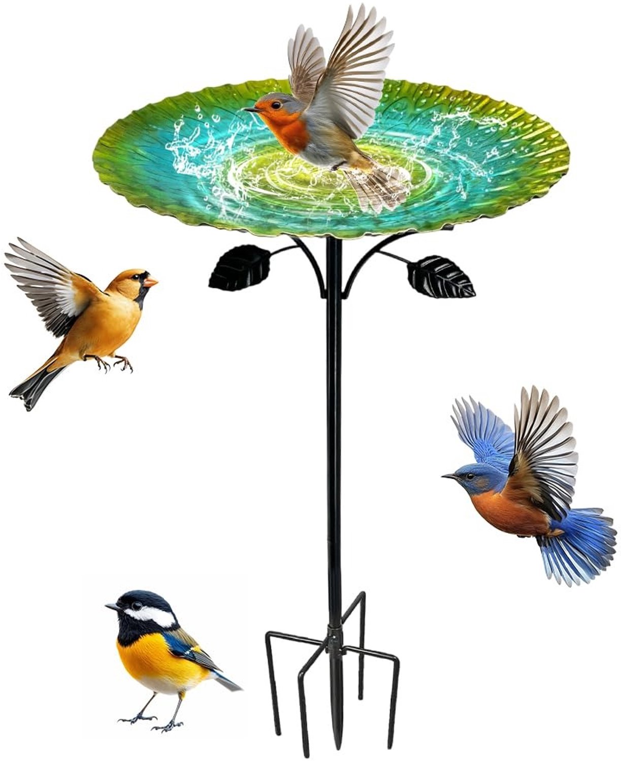 Famanu – Vogelbad Staand 85 cm Winterbestendig Waterbad voor Vogels met Sterke Basis, Retro Groen