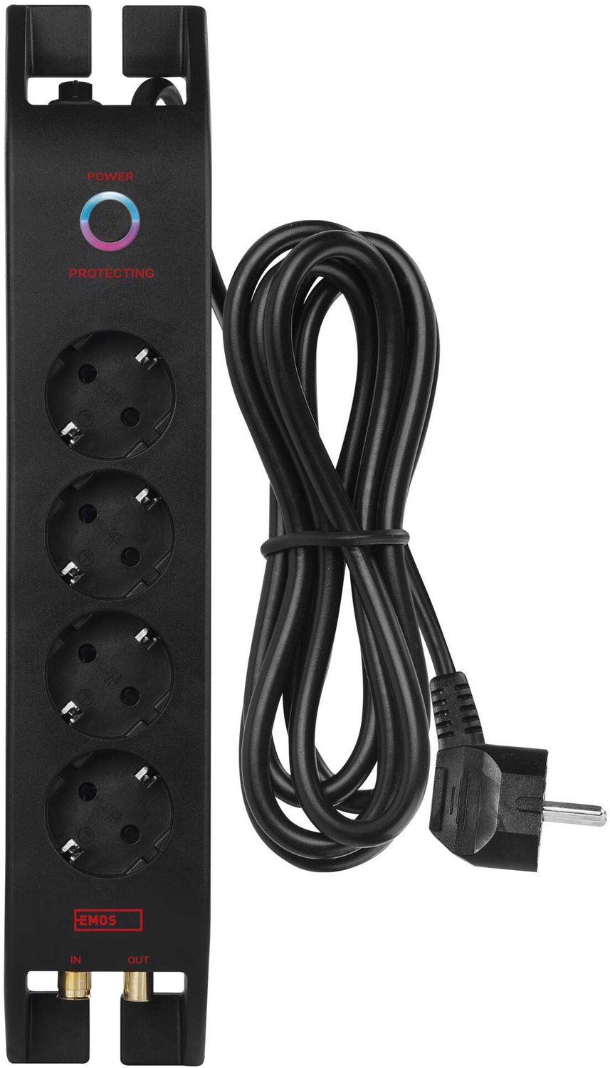 EMOS Overspanningsbeveiliging 1800J – 4 stopcontacten, 2 m, zwart, P54222