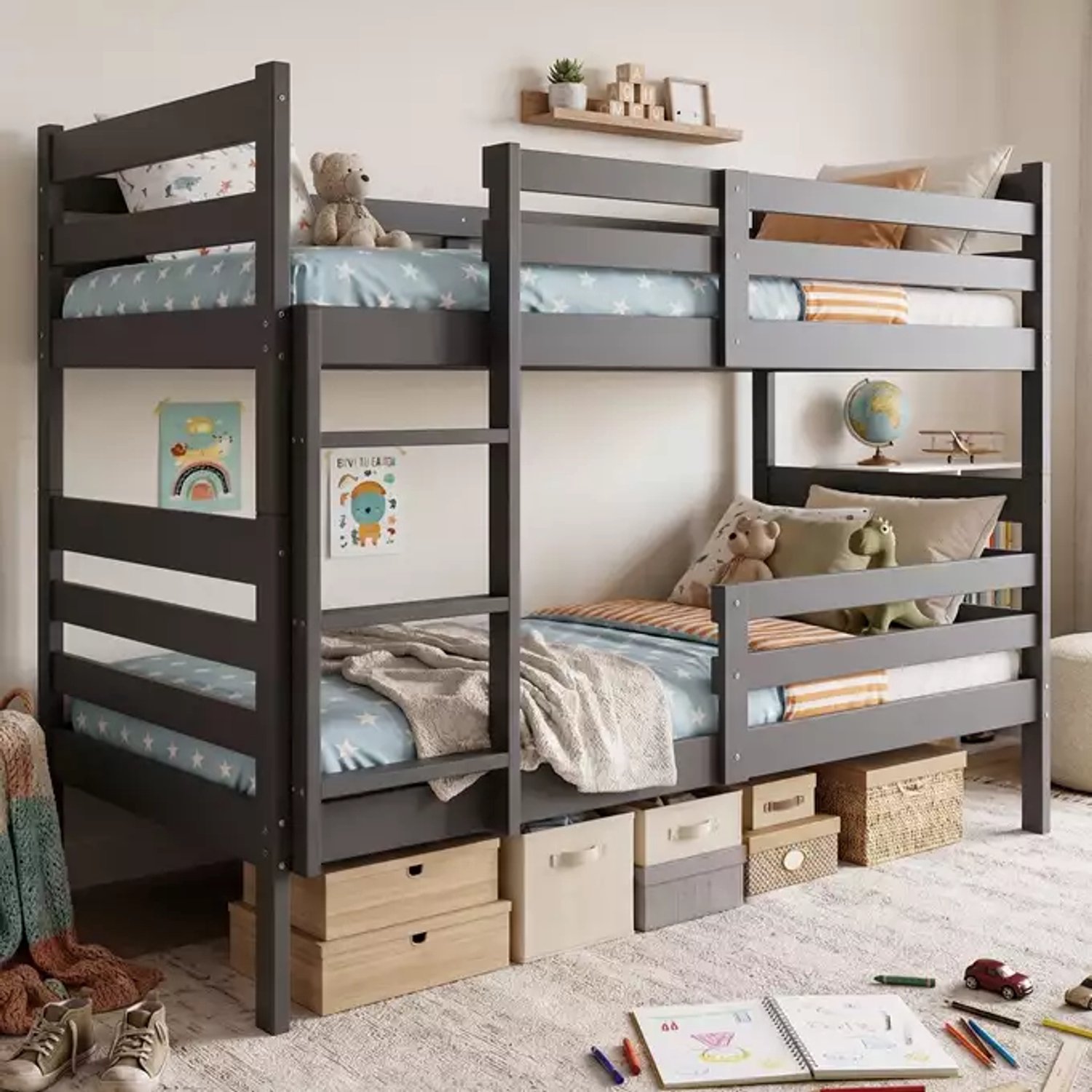 BMS ERYK 90x200 youth bunk bed, graphite grafiet
