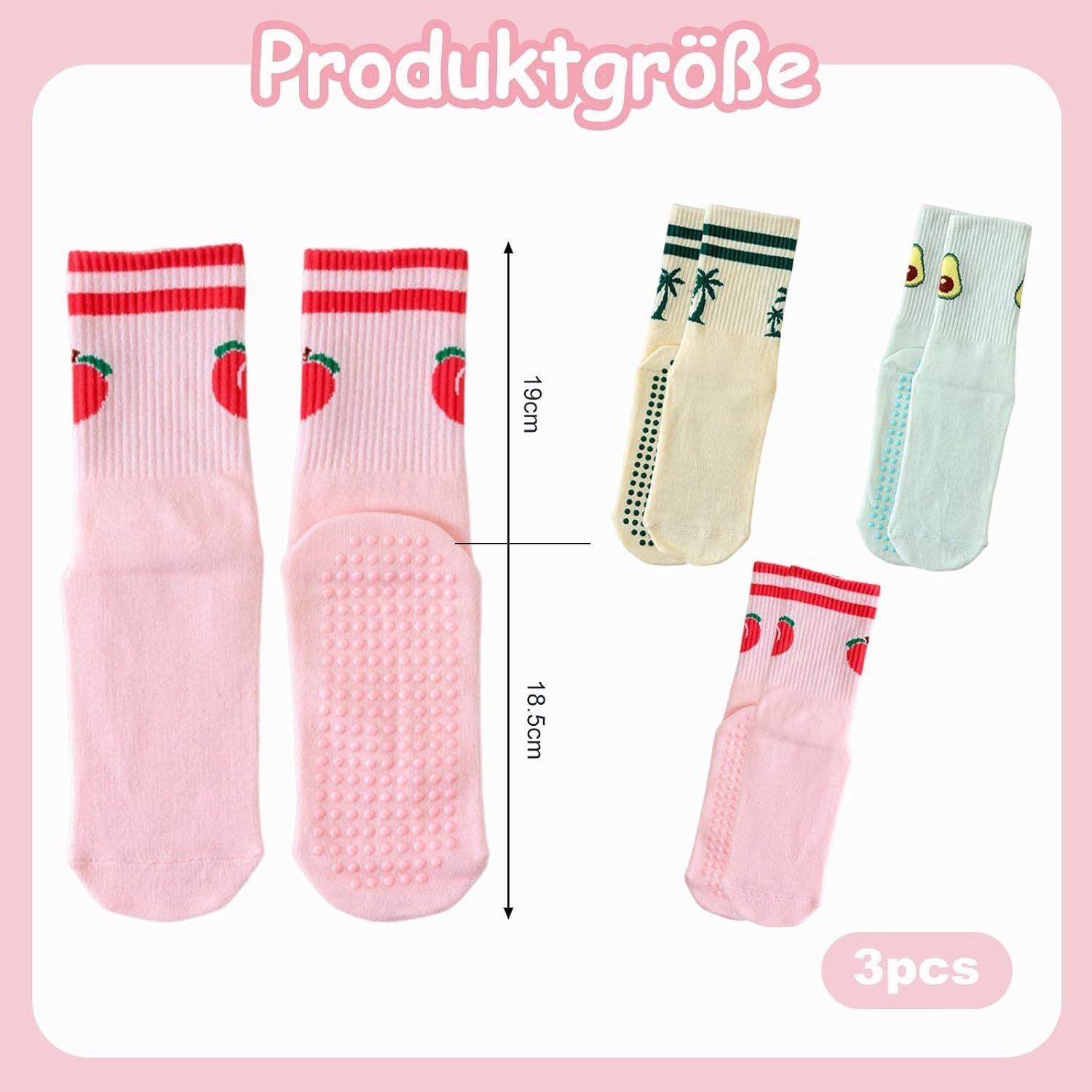 Dunne Antislip Kousen voor Vrouwen, Mid-Calf, Geschikt voor Yoga en Pilates, Met Avocado Patroon, Maat 35-40