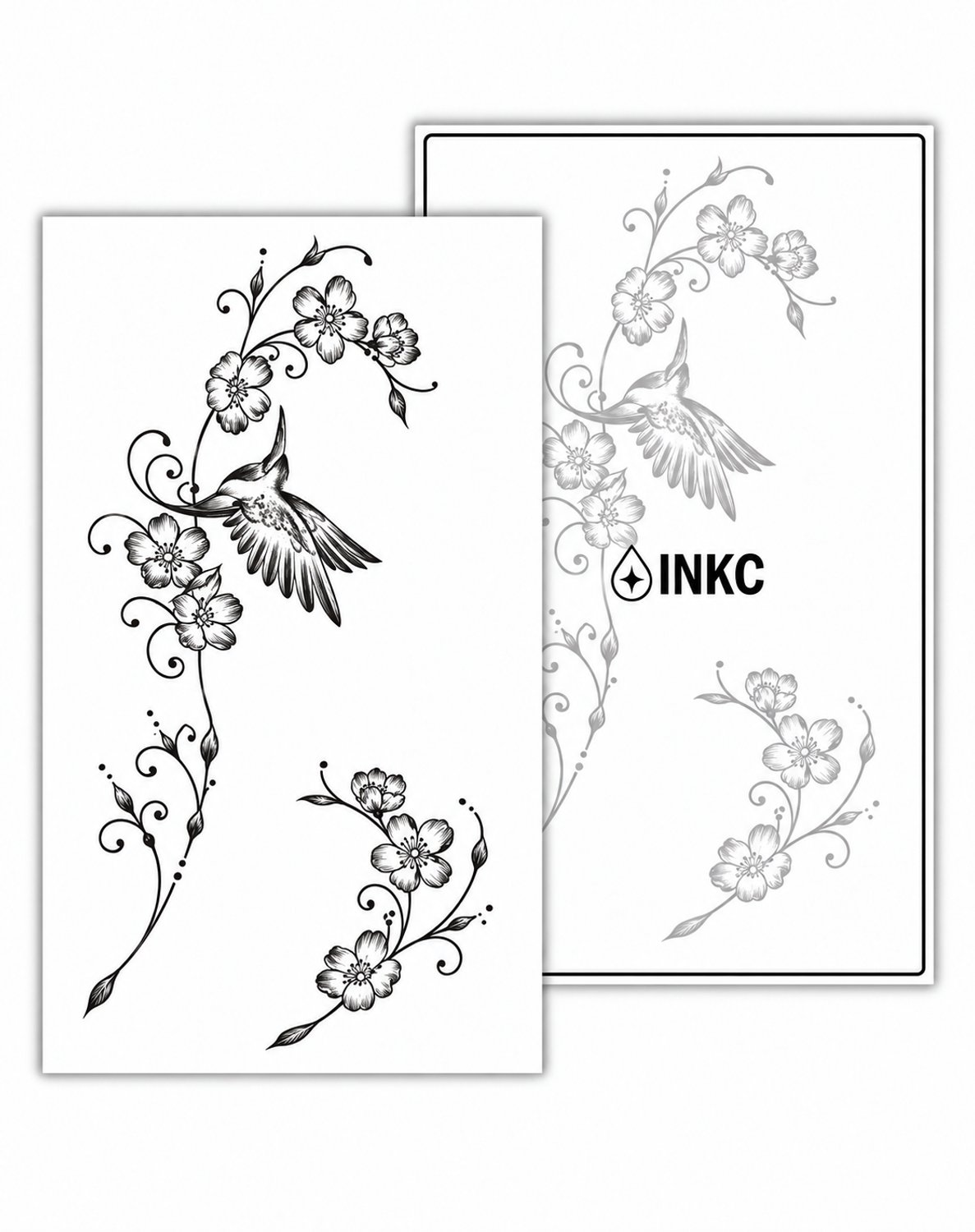 INKC - Tijdelijke Tattoo - Kolibrie met Bloesem - Nep Tattoo - Plak Tattoos - Blijft tot 2 weken - 11 x 18cm