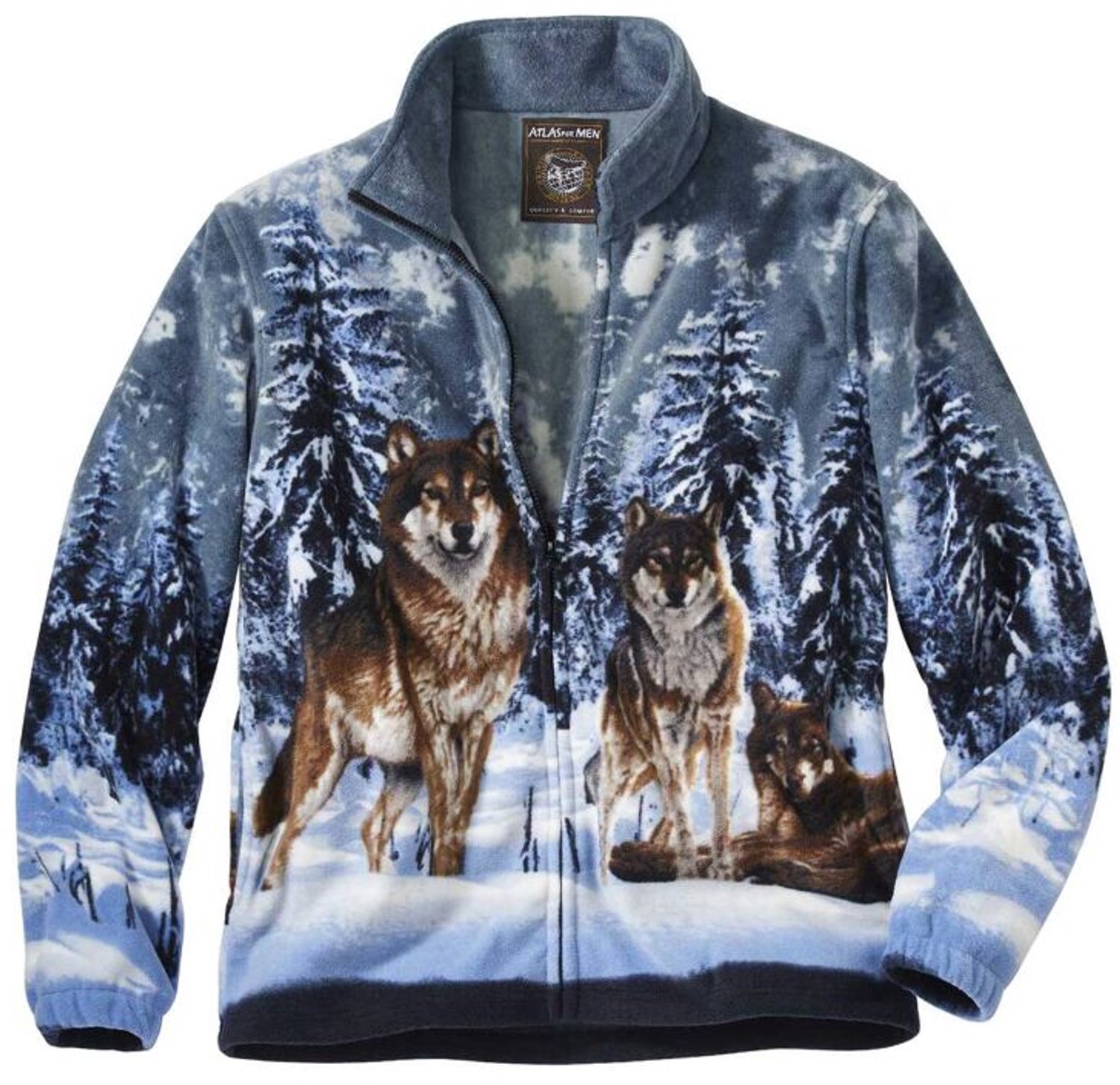 ATLAS FOR MEN - Fleecevest met wolvenprint - Heren - Verkrijgbaar in grote maten - 3XL