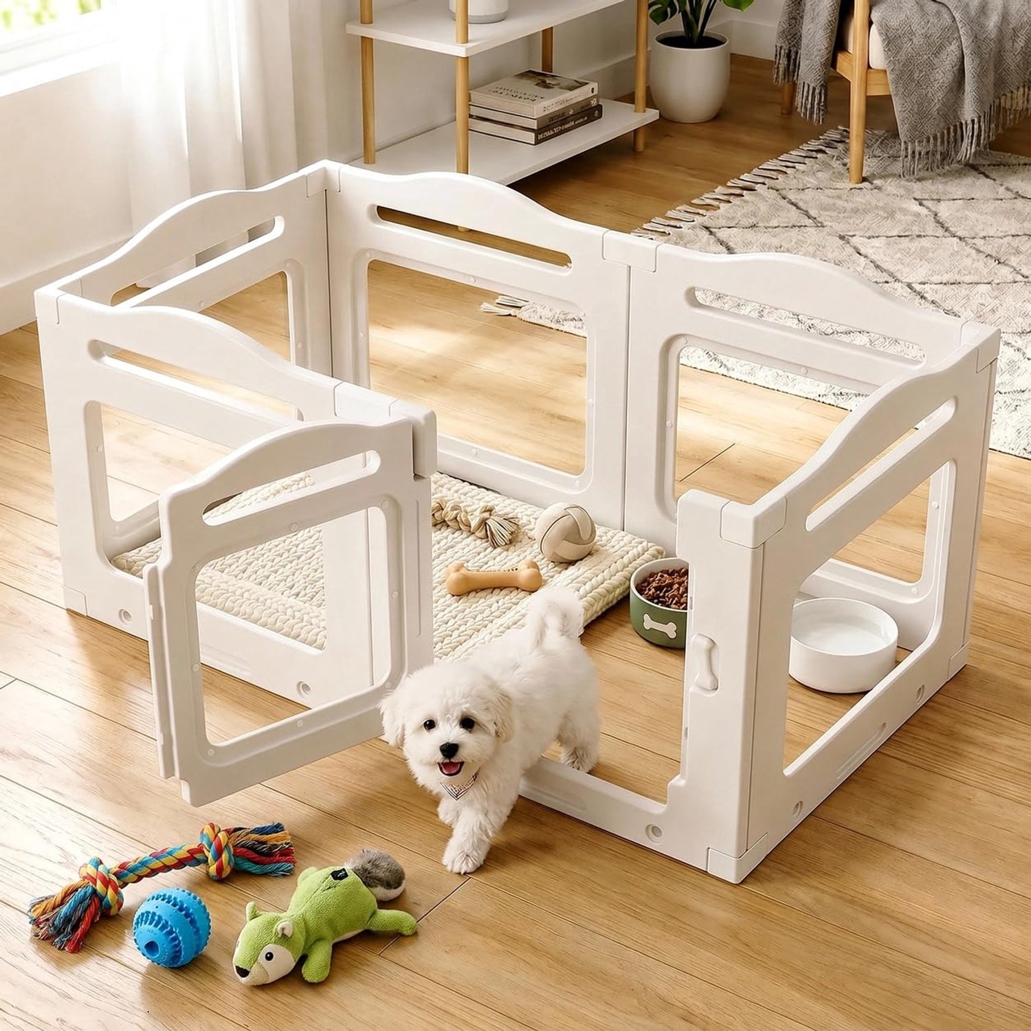 MAMIZO Acryl hondenbox - Puppy uitloop - 129 x 68 x 60 cm - opvouwbare - met zuignap - Wit