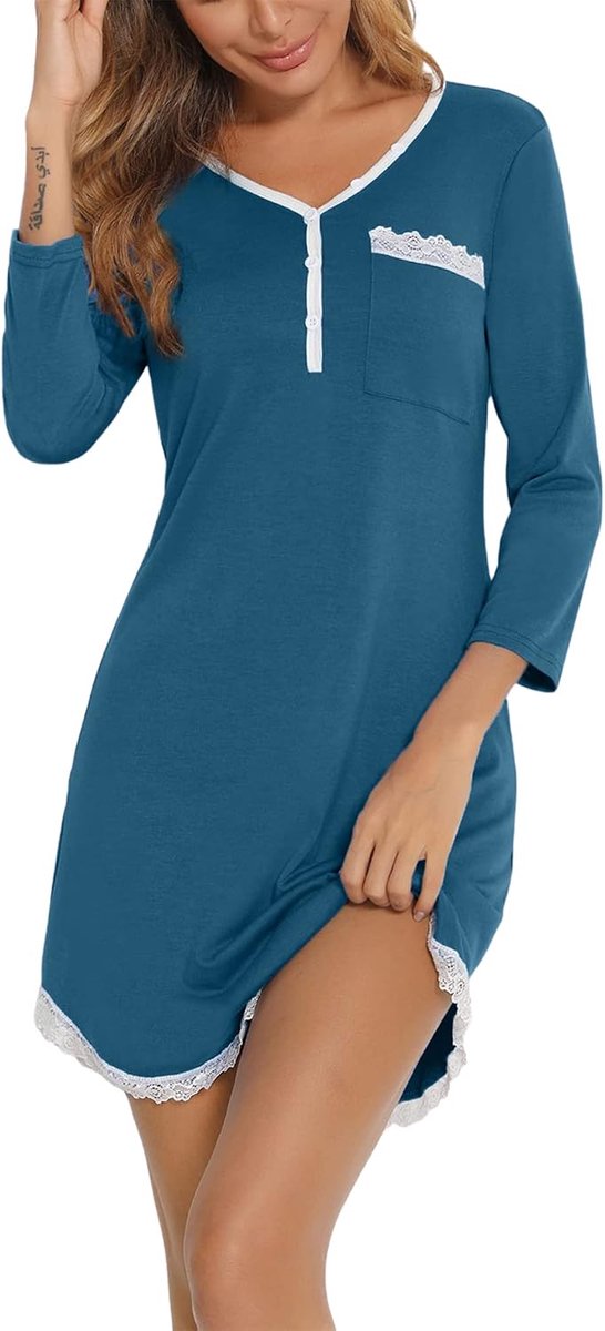 Women Nightdress Cotton Sexy V Neck Button and Pajamas Lace Nightgowns Ladies Soft Pregnancy Breastfeeding Nightdress - ShopVlot