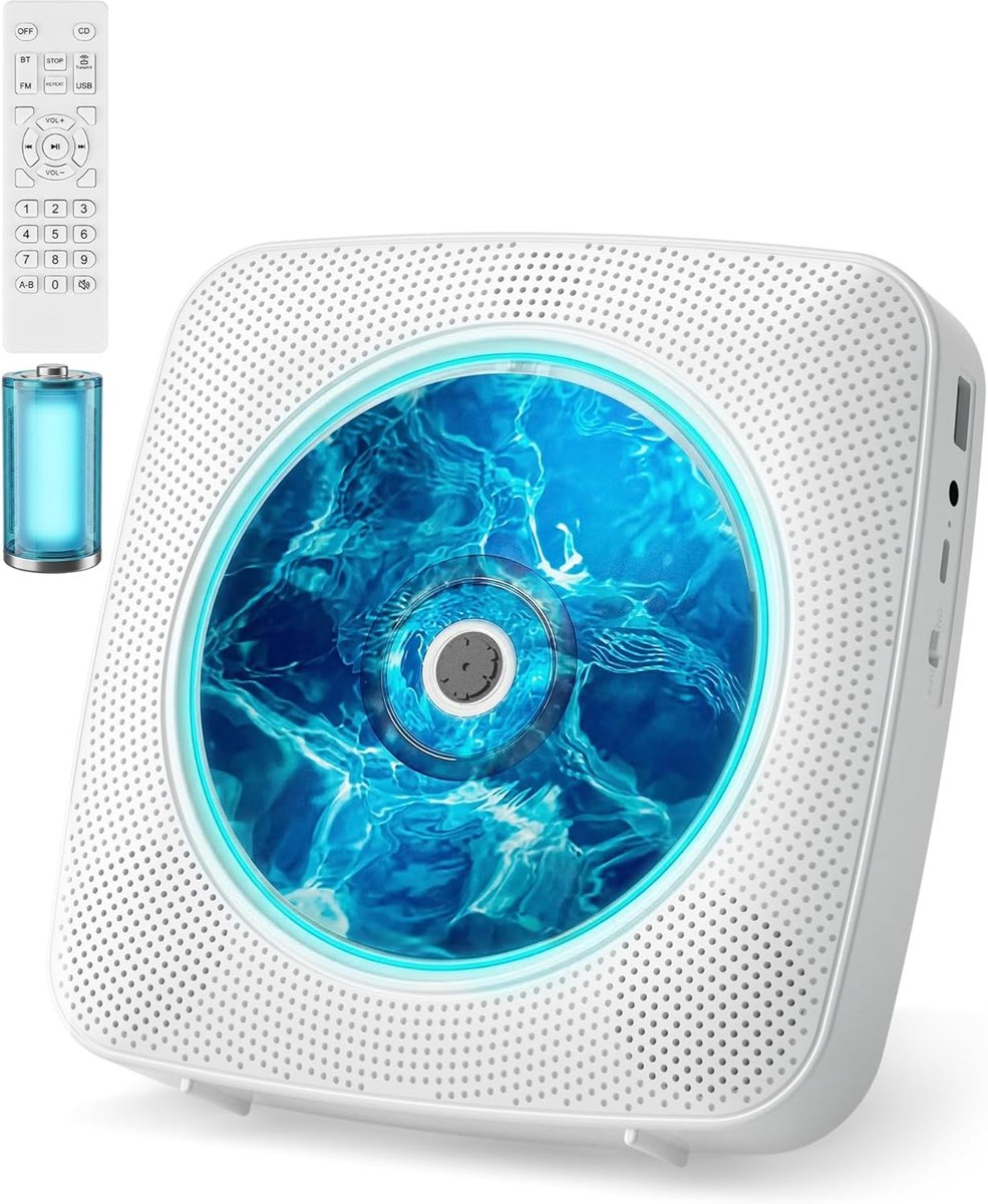 SnelShoppen - Draagbare CD-speler met luidspreker, USB & AUX ondersteuning, afstandsbediening, stofhoes, wit - Perfect voor feesten, camping en thuis