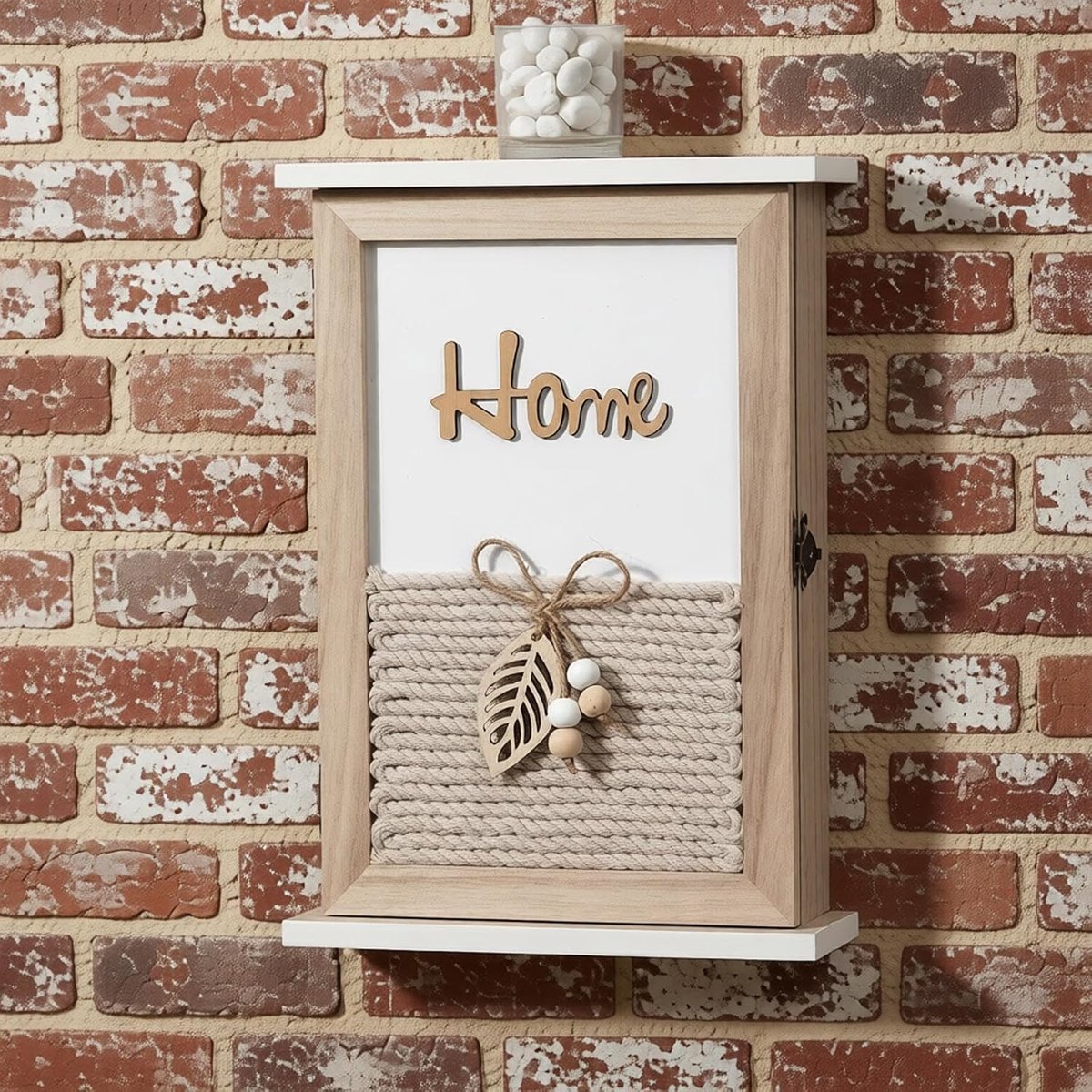Sleutelkast 28x20 cm - Houten sleutelbox met bladeren - 6 stevige haken - Wandorganizer voor entree - ShopVlot