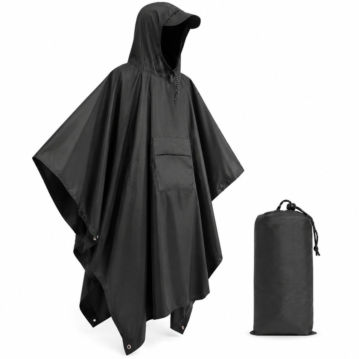 VHV - 3 in 1 multifunctionele - Lichtgewicht 210t oxford - Zwart - Dames en heren - Regenponcho met borstzak - Fietsponcho fiets - op de fiets
