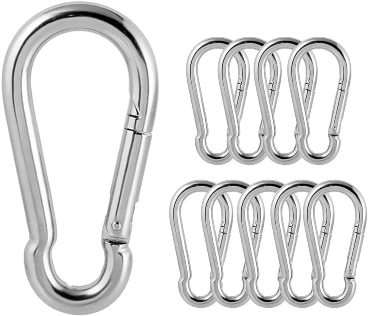 10pcs Stainless Steel Carabiner Hook Small Carabiner Key Chain Carabiner for Backpack Dog Leash Camping Hiking Fishing - ShopVlot