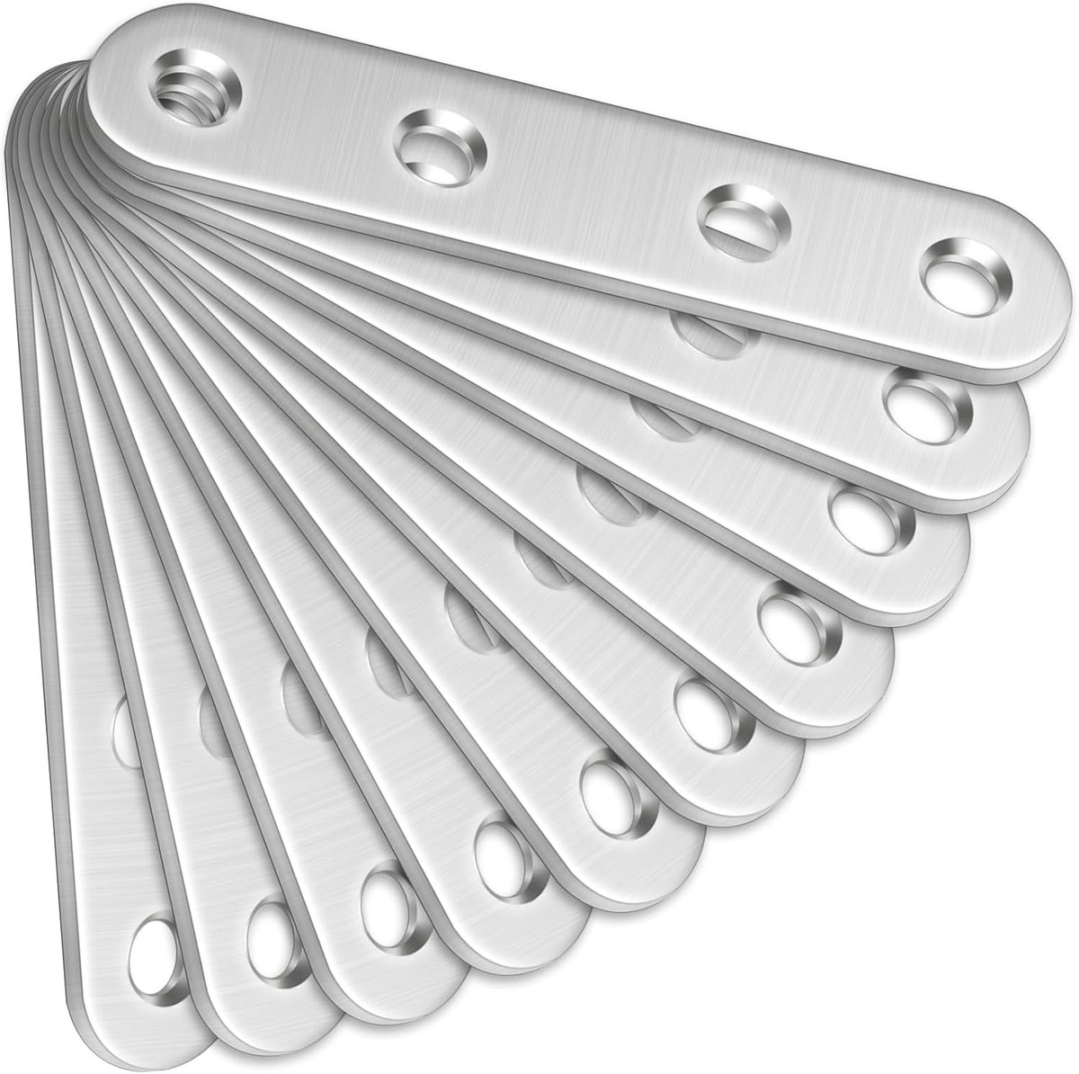 Pack of 10 Straight Brackets (80 x 16 x 2 mm), Bolatus Stainless Steel Recovery Plates, Connection Plates, Flat - ShopVlot