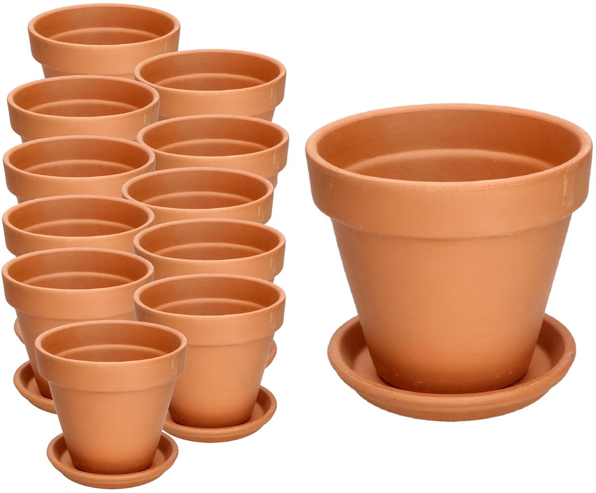 KOTARBAU® Terracotta Bloempot - Plantenpot met Schotel en Afvoergat ⌀ 7 cm Bloempot - 6 cm hoog - Ongeglazuurd Keramiek - Terracotta