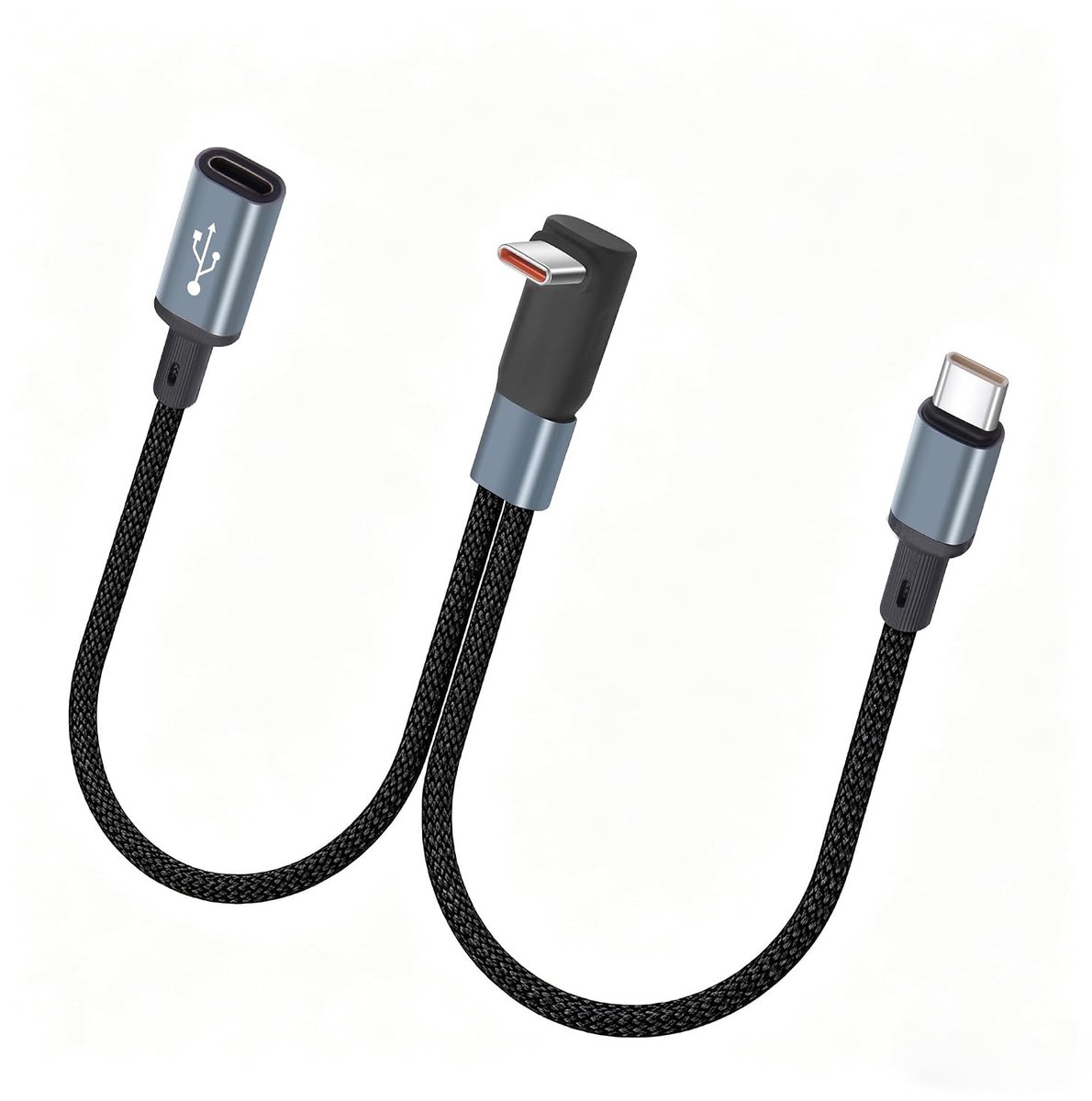 USB-C-splitteroplaadkabel met rechte hoek, 2-in-1 USB-C-Y-splitterverlengkabel, type C-stekker naar twee type - ShopVlot