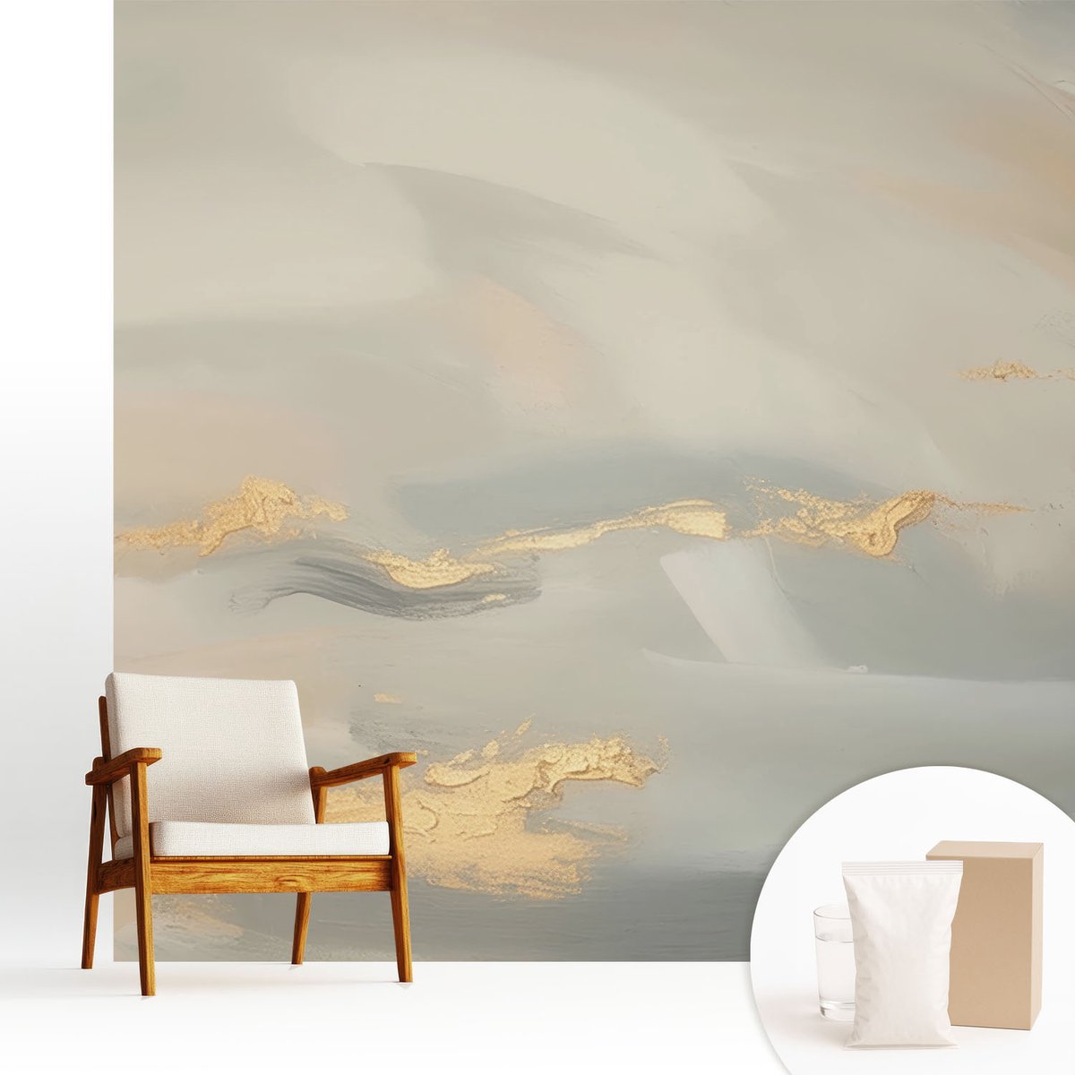 Wallfluent Fotobehang - Grijs Vliesbehang - 250x250 cm - Zachte Strepen Muurschildering - Gang behang Abstractie - Fotobehang Vlies - Slaapkamer behang