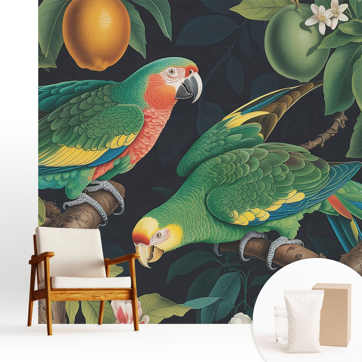 Wallfluent Fotobehang - Groente Vliesbehang - 250x250 cm - Tropisch Avontuur Muurschildering - Gang behang Dieren - Fotobehang Vlies - Slaapkamer behang
