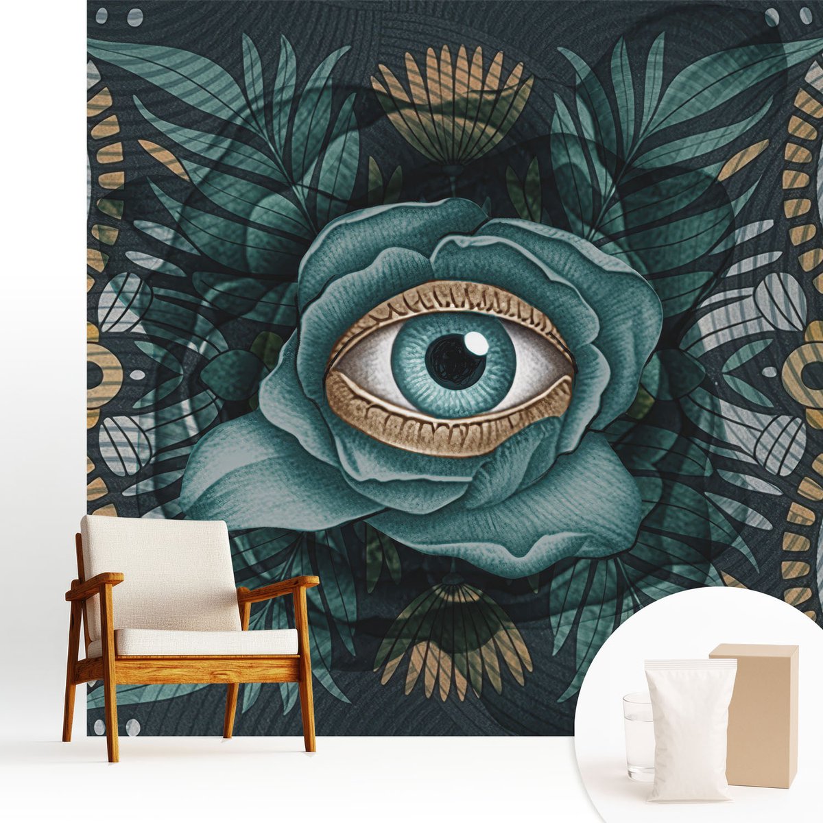 Wallfluent Fotobehang - Marine Vliesbehang - 250x250 cm - Bloem Oog Muurschildering - Gang behang Abstractie - Fotobehang Vlies - Gang behang