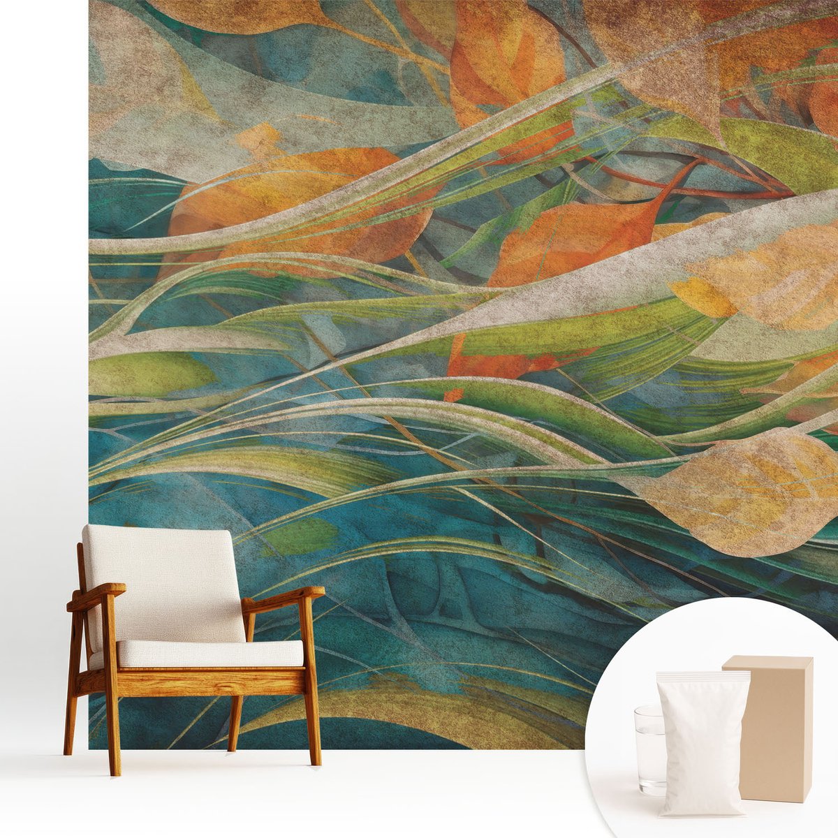 Wallfluent Fotobehang - Wit Vliesbehang - 250x250 cm - Herfstlandschap Fotobehang Vlies - Woonkamer behang Bloemen En Planten - Muurschildering - Hal behang