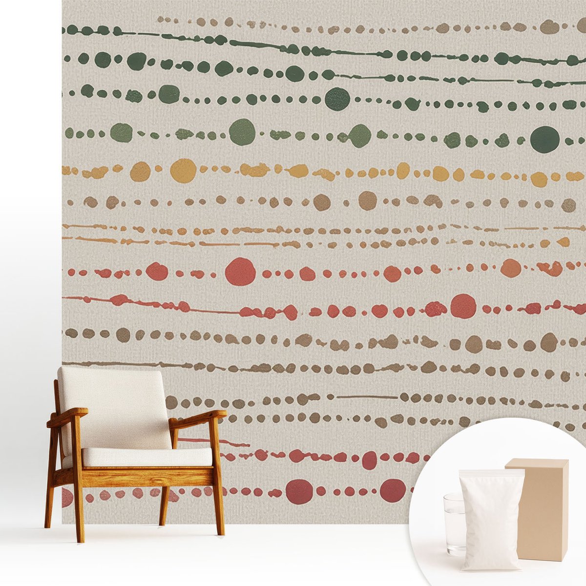 Wallfluent Fotobehang - Groente Vliesbehang - 250x250 cm - Kleurrijke Stippen Muurschildering - Slaapkamer behang Abstractie - Fotobehang Vlies - Slaapkamer behang