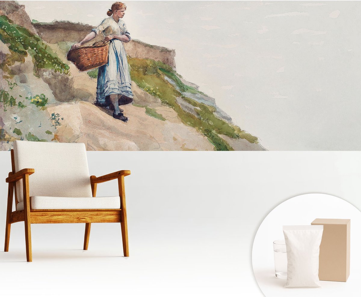 Wallfluent Fotobehang - Wit Vliesbehang - 250x104 cm - Vrouwelijk Landschap Muurschildering - Gang behang Mensen - Fotobehang Vlies - Slaapkamer behang