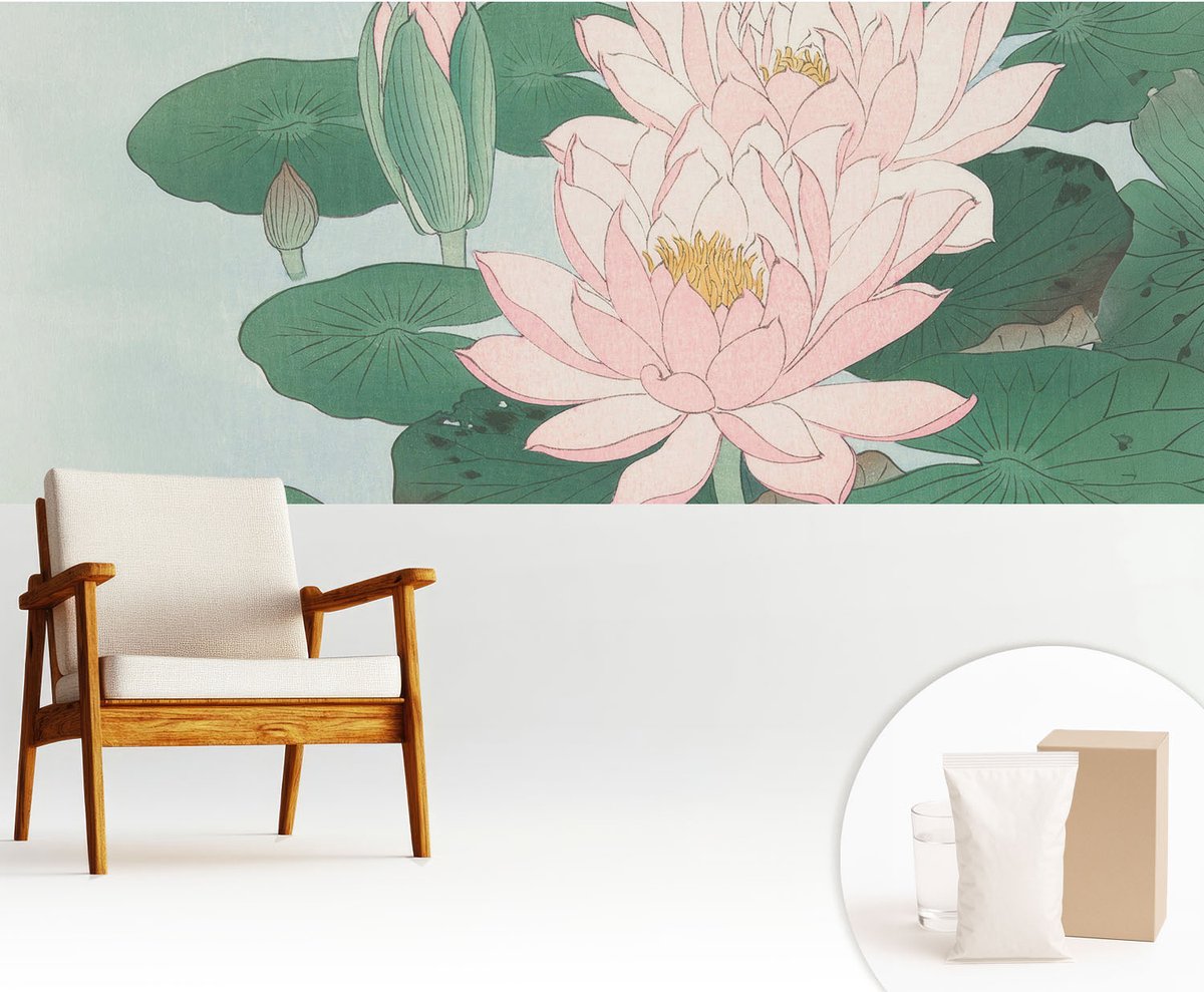 Wallfluent Fotobehang - Groente Vliesbehang - 250x104 cm - Waterlotus Fotobehang Vlies - Woonkamer behang Bloemen En Planten - Muurschildering - Woonkamer behang