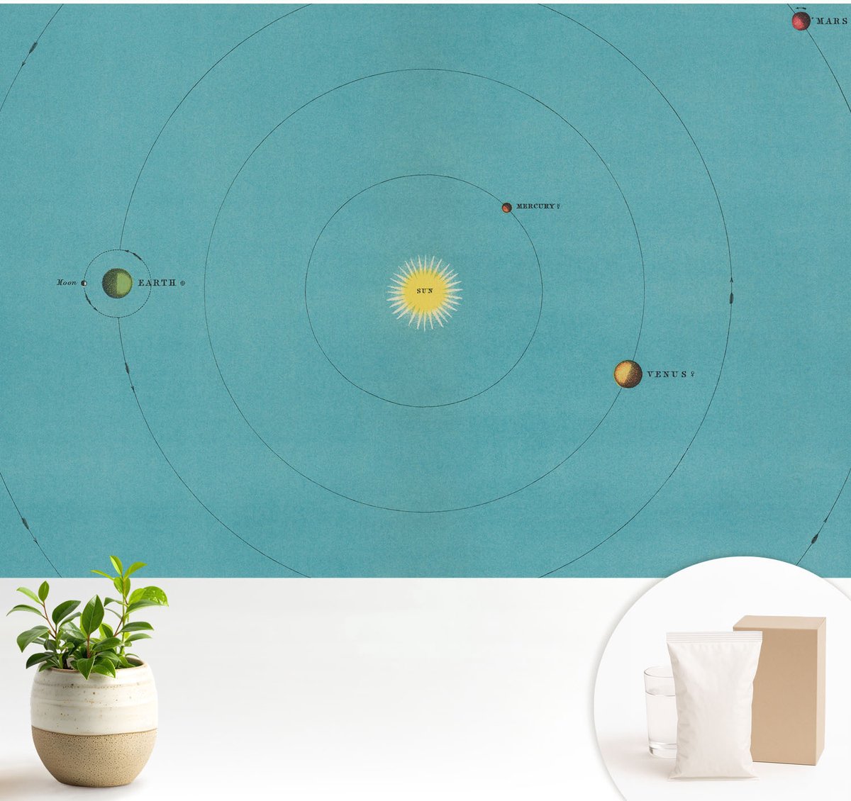 Wallfluent Fotobehang - Blauw Vliesbehang - 104x70 cm - Kosmisch Systeem Fotobehang Vlies - Hal behang Kosmos - Muurschildering - Woonkamer behang