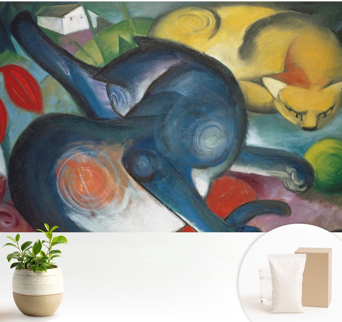 Wallfluent Fotobehang - Blauw Vliesbehang - 104x70 cm - Kattenmotief Muurschildering - Gang behang Deel - Fotobehang Vlies - Slaapkamer behang
