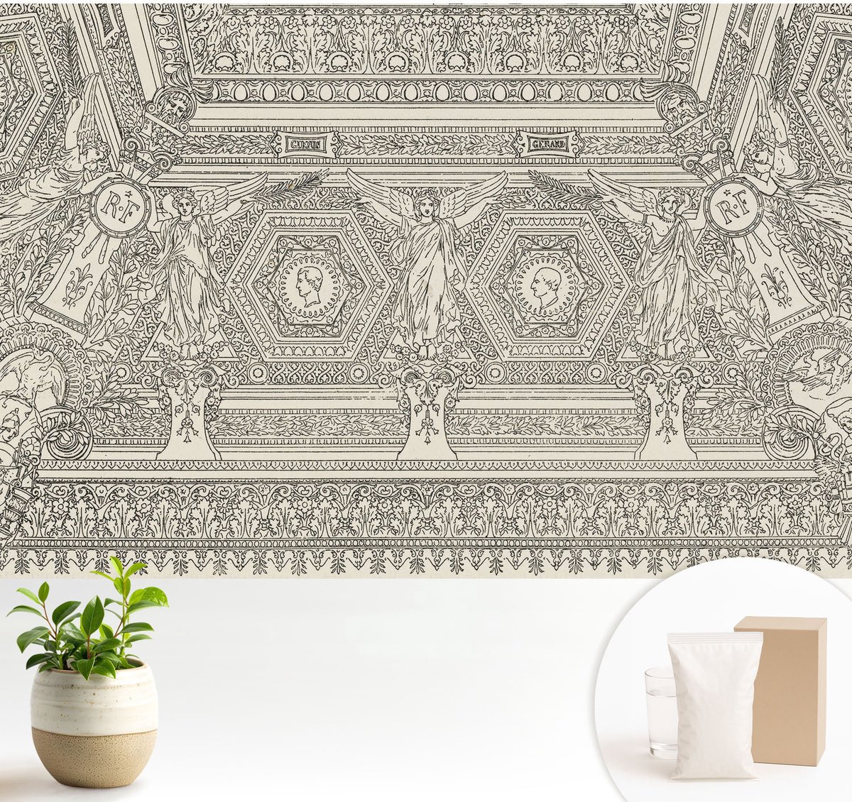 Wallfluent Fotobehang - Wit Vliesbehang - 104x70 cm - Klassiek Ornament Fotobehang Vlies - Woonkamer behang Achtergronden En Patronen - Muurschildering - Woonkamer behang