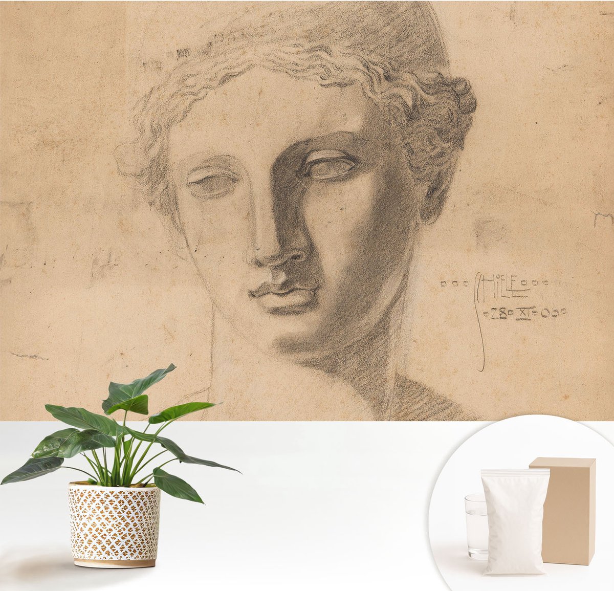 Wallfluent Fotobehang - Beige Vliesbehang - 152x104 cm - Vrouwenportret Muurschildering - Slaapkamer behang Mensen - Fotobehang Vlies - Slaapkamer behang