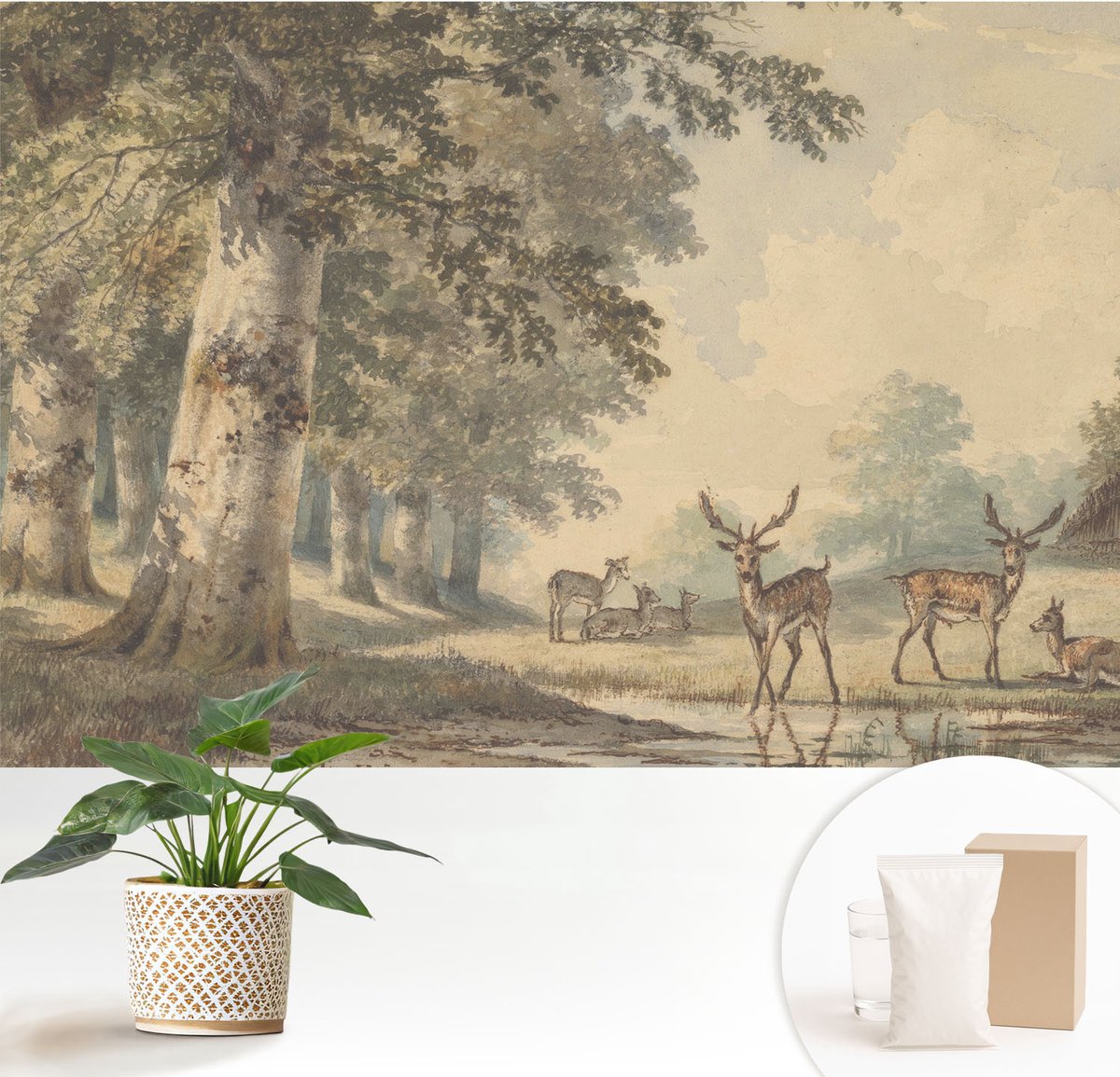 Wallfluent Fotobehang - Beige Vliesbehang - 152x104 cm - Bosvrede Muurschildering - Slaapkamer behang Landschappen - Fotobehang Vlies - Slaapkamer behang