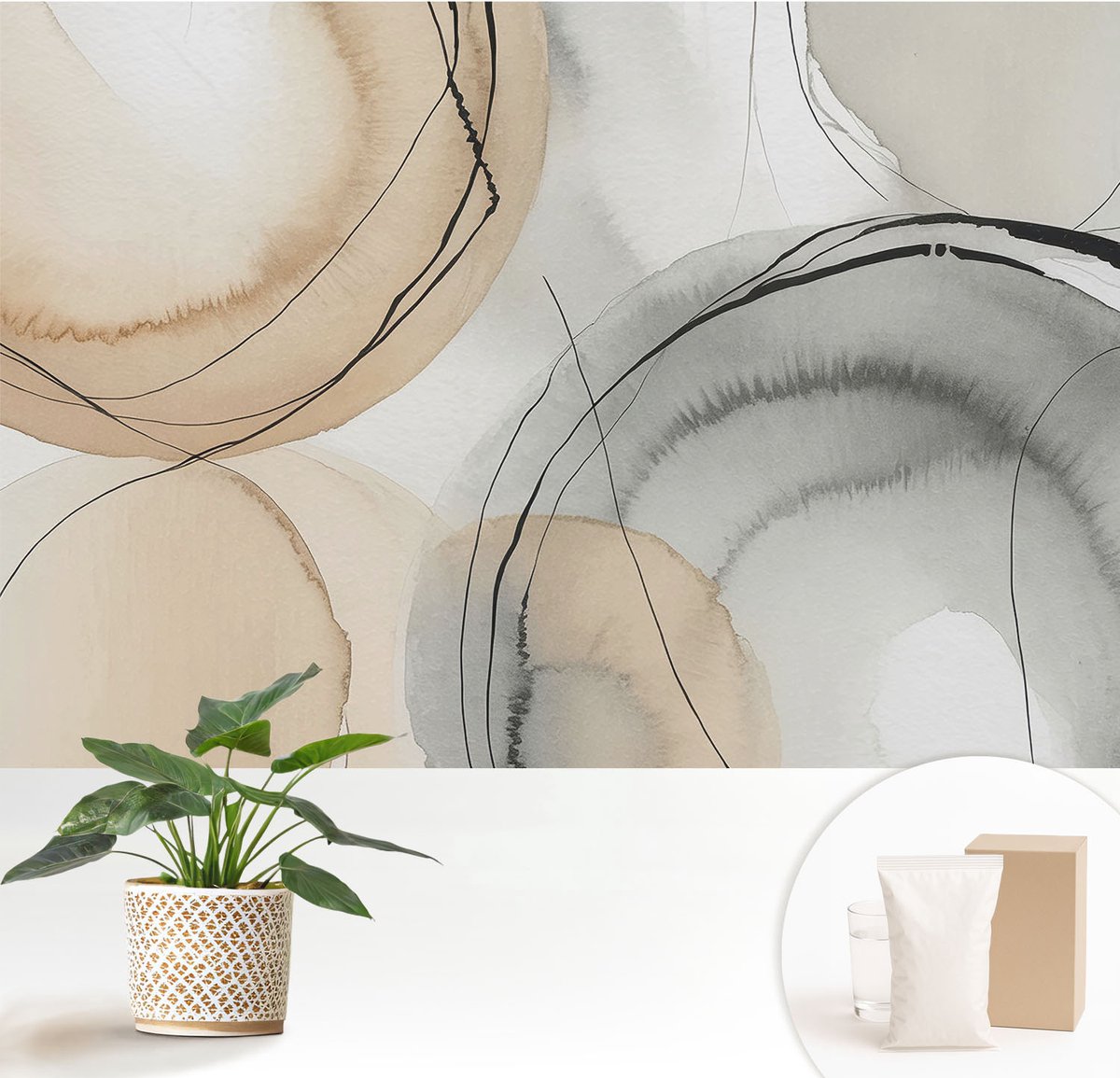 Wallfluent Fotobehang - Zwart Vliesbehang - 152x104 cm - Geometrische Harmonie Fotobehang Vlies - Woonkamer behang Abstractie - Muurschildering - Woonkamer behang