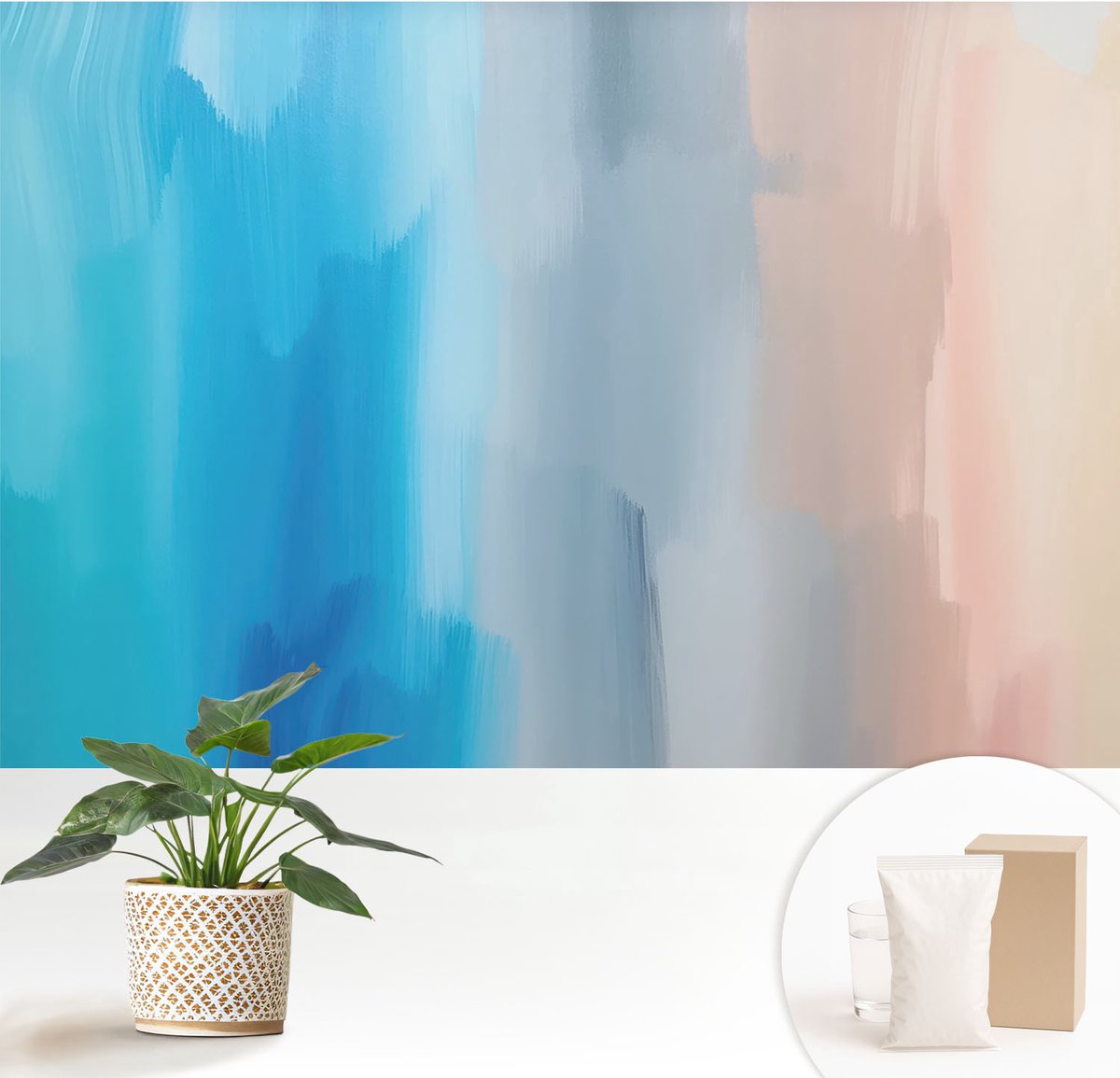 Wallfluent Fotobehang - Blauw Vliesbehang - 152x104 cm - Kleurrijke Abstractie Muurschildering - Slaapkamer behang Abstractie - Fotobehang Vlies - Slaapkamer behang