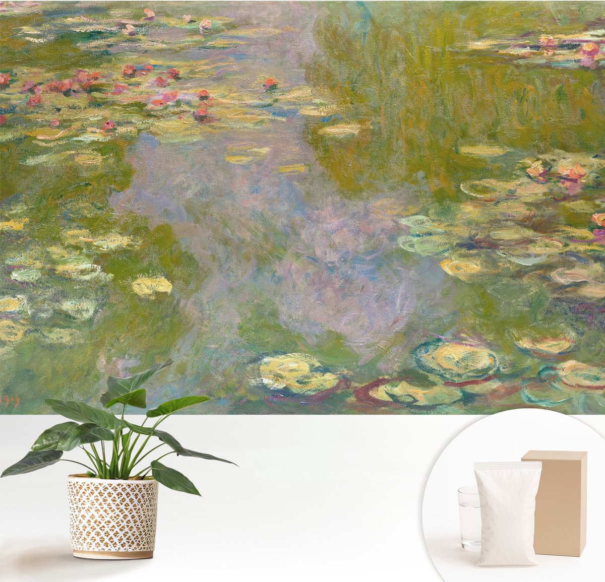 Wallfluent Fotobehang - Groente Vliesbehang - 152x104 cm - Waterlelies Fotobehang Vlies - Woonkamer behang Bloemen En Planten - Muurschildering - Woonkamer behang