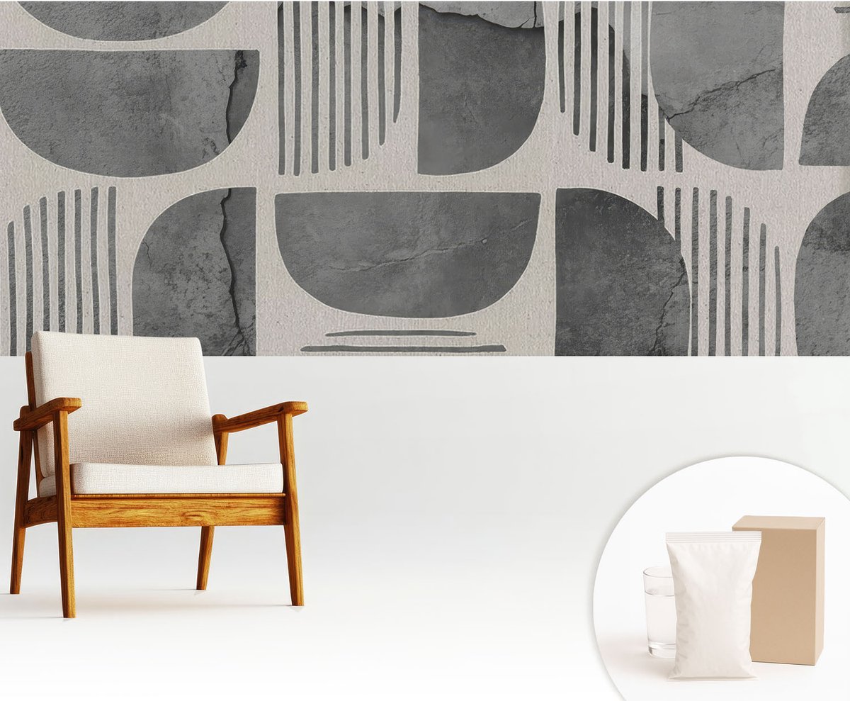 Wallfluent Fotobehang - Grijs Vliesbehang - 250x104 cm - Geometrische Vormen Muurschildering - Slaapkamer behang Abstractie - Fotobehang Vlies - Slaapkamer behang