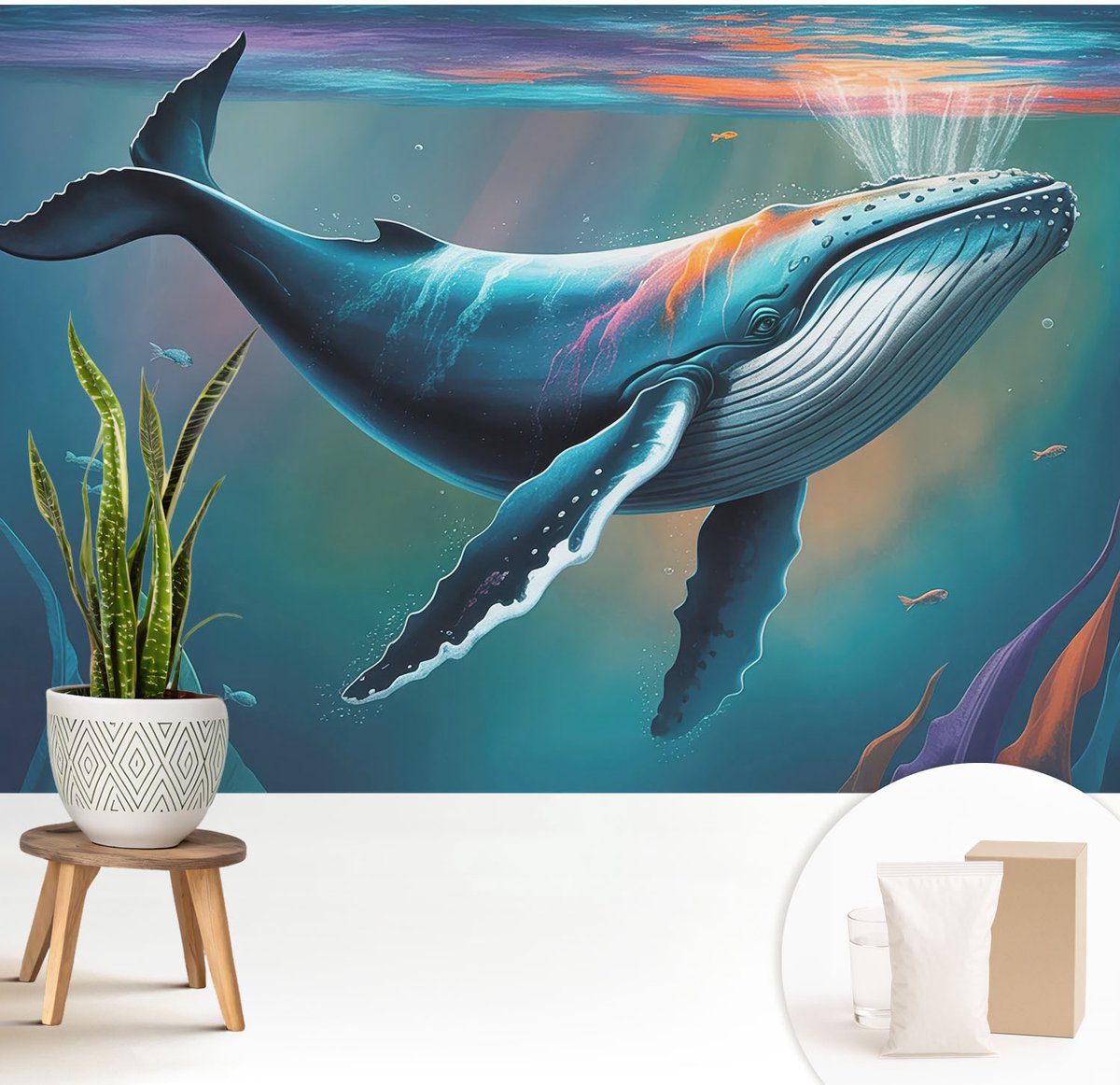 Wallfluent Fotobehang - Blauw Vliesbehang - 208x146 cm - Zeereus Fotobehang Vlies - Hal behang Dieren - Muurschildering - Hal behang