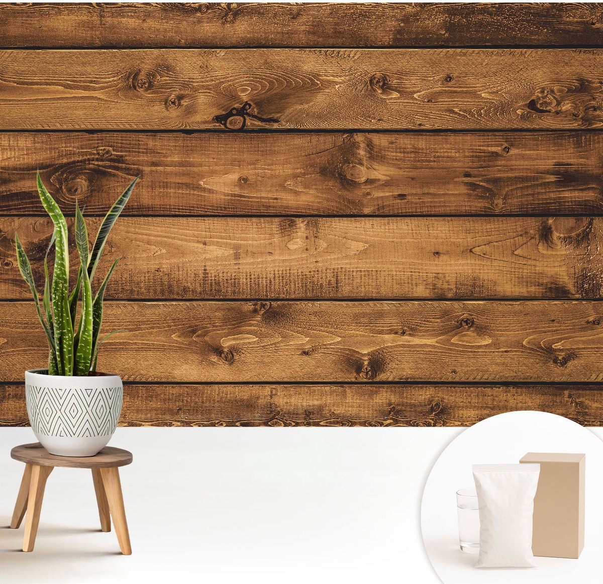 Wallfluent Fotobehang - Bruin Vliesbehang - 208x146 cm - Houten Planken Fotobehang Vlies - Woonkamer behang Texturen - Muurschildering - Woonkamer behang