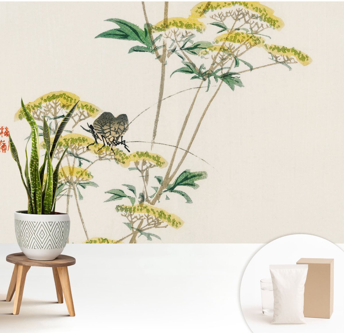 Wallfluent Fotobehang - Wit Vliesbehang - 208x146 cm - Bloemen Natuur Fotobehang Vlies - Woonkamer behang Bloemen En Planten - Muurschildering - Hal behang
