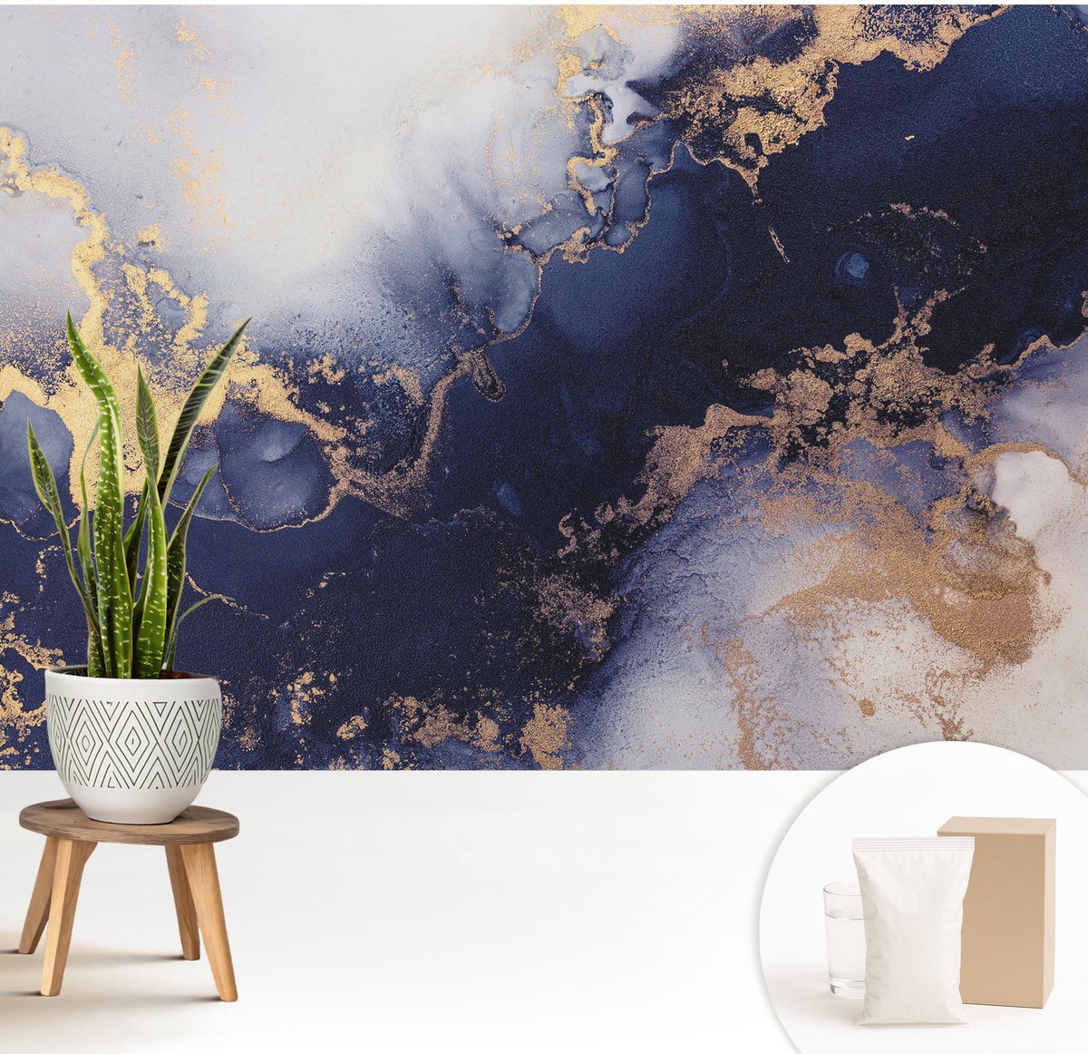 Wallfluent Fotobehang - Marine Vliesbehang - 208x146 cm - Marineblauwe Golven Muurschildering - Gang behang Abstractie - Fotobehang Vlies - Slaapkamer behang