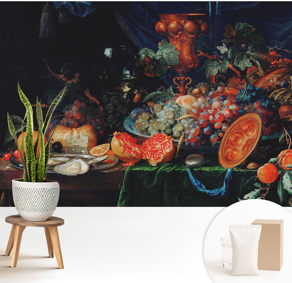 Wallfluent Fotobehang - Zwart Vliesbehang - 208x146 cm - Overvloed Aan Vruchten Fotobehang Vlies - Hal behang Voedsel - Muurschildering - Woonkamer behang
