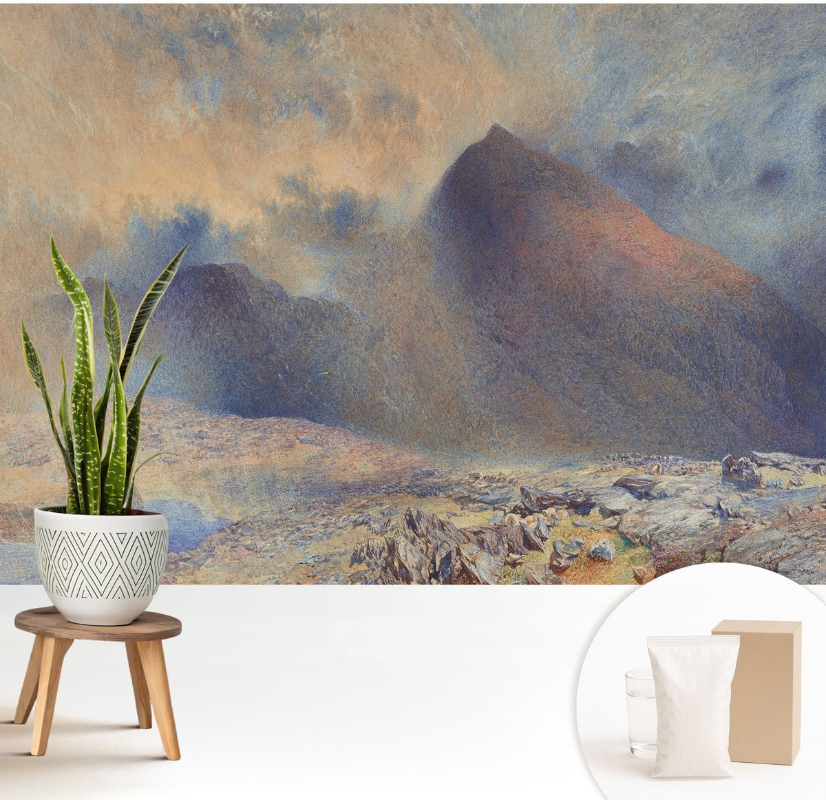 Wallfluent Fotobehang - Zwart Vliesbehang - 208x146 cm - Berglandschap Muurschildering - Slaapkamer behang Landschappen - Fotobehang Vlies - Slaapkamer behang